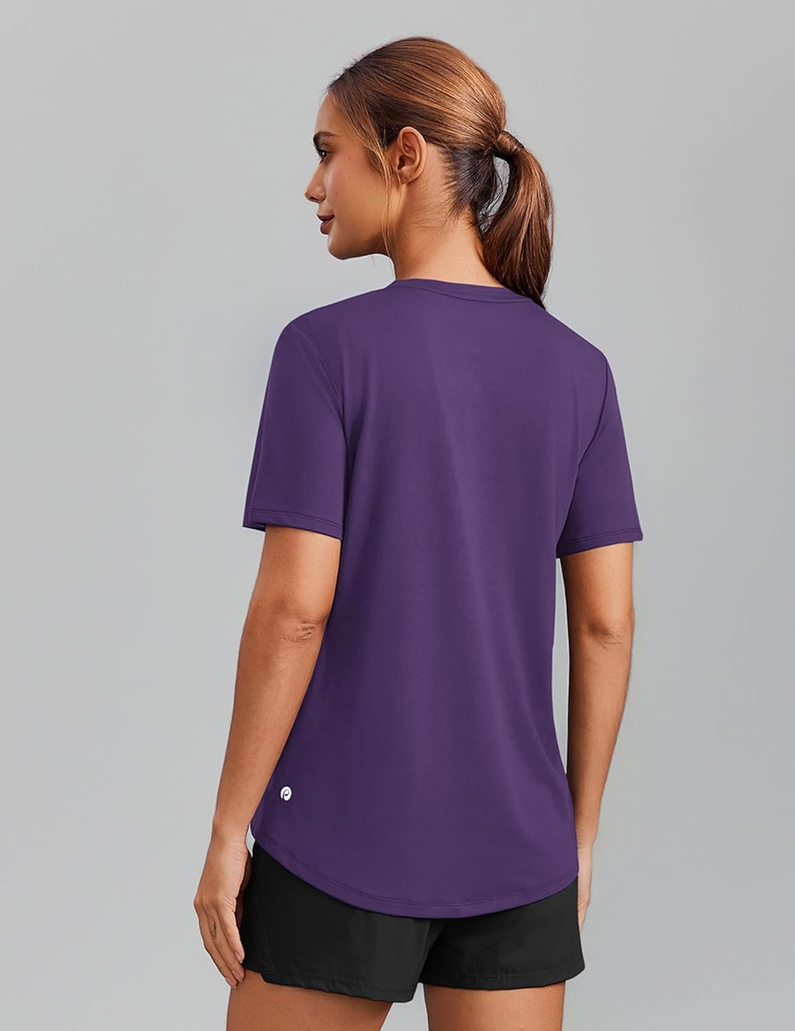 image:imagePINSPARK Soft Workout Tops for Women Short Sleeve V Neck Moisture Wicking UPF 50 Sun Protection Quick Dry Gym ShirtsDeep Purple