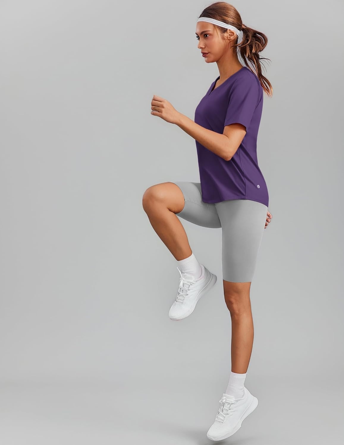 image:imagePINSPARK Soft Workout Tops for Women Short Sleeve V Neck Moisture Wicking UPF 50 Sun Protection Quick Dry Gym ShirtsDeep Purple