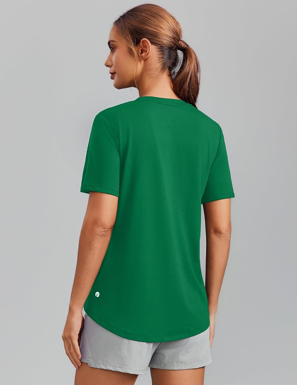 image:imagePINSPARK Soft Workout Tops for Women Short Sleeve V Neck Moisture Wicking UPF 50 Sun Protection Quick Dry Gym ShirtsGreen