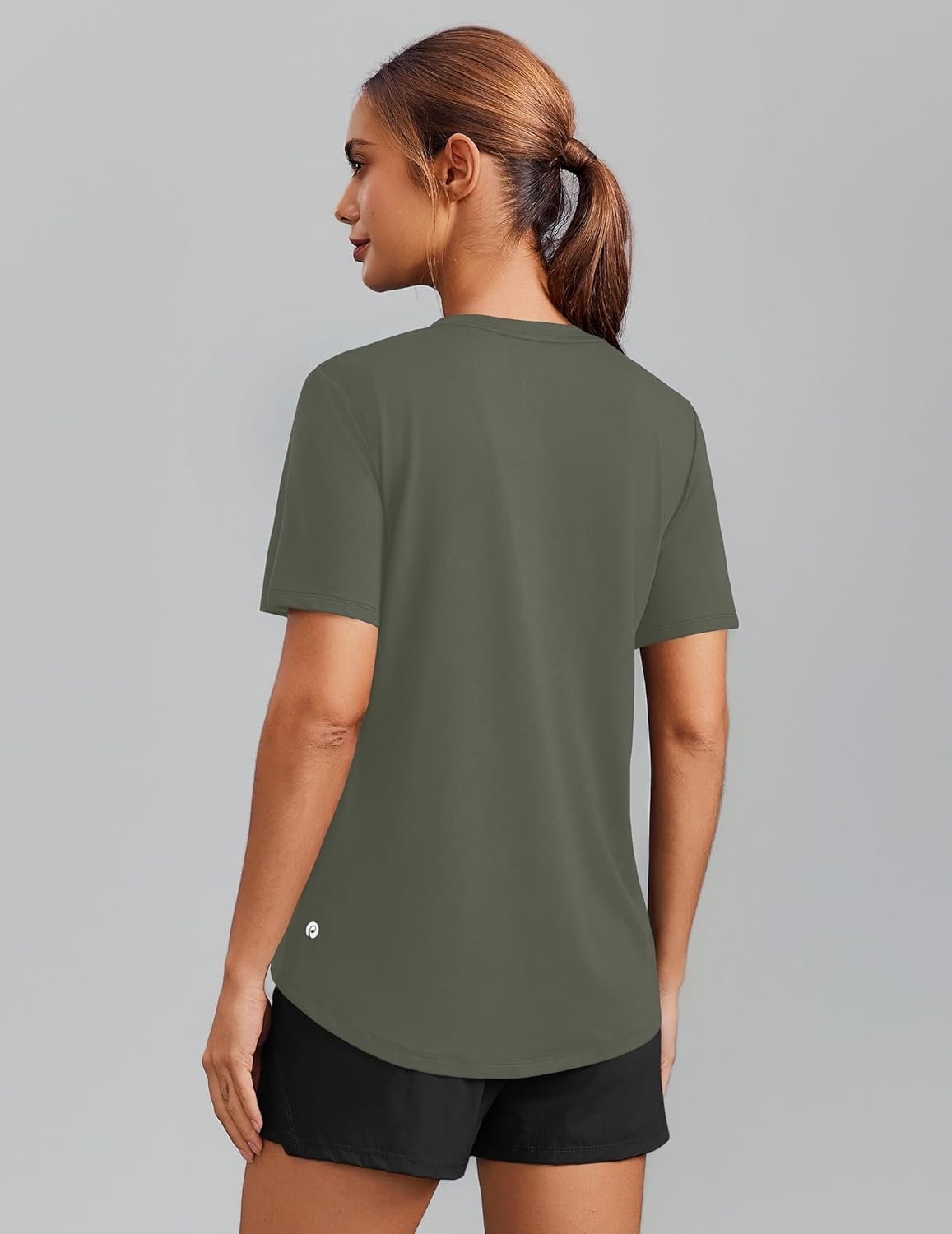 image:imagePINSPARK Soft Workout Tops for Women Short Sleeve V Neck Moisture Wicking UPF 50 Sun Protection Quick Dry Gym ShirtsOlive Green