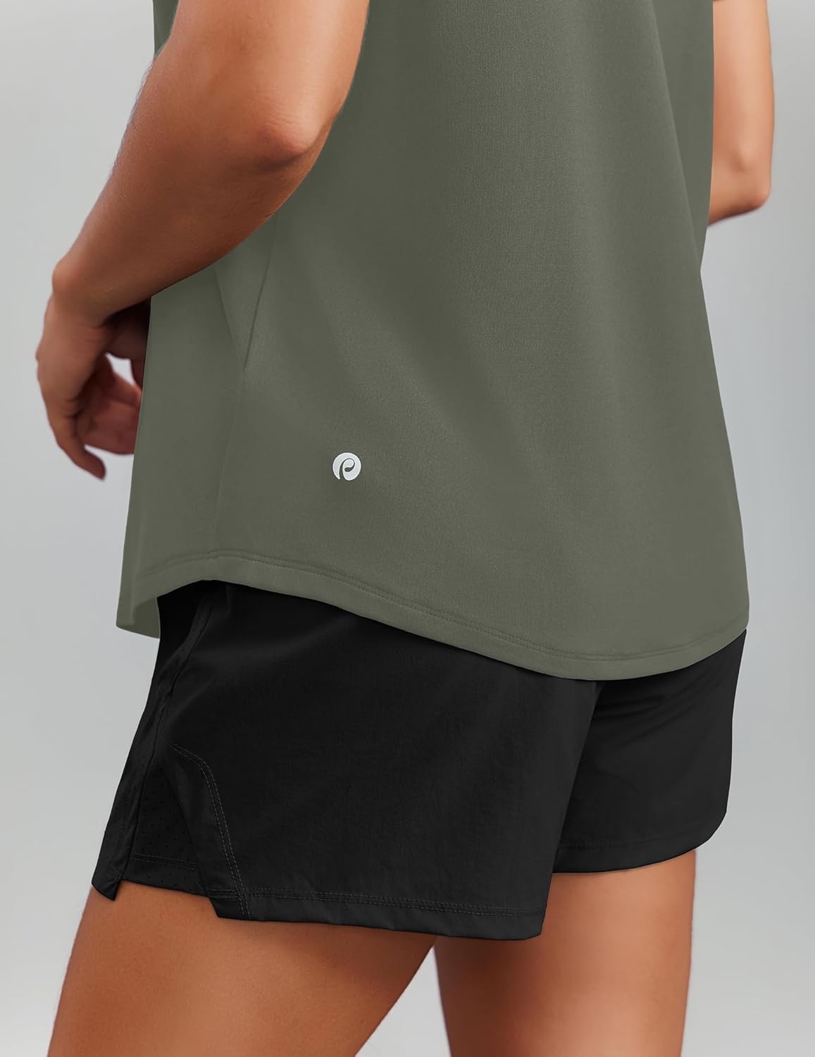 image:imagePINSPARK Soft Workout Tops for Women Short Sleeve V Neck Moisture Wicking UPF 50 Sun Protection Quick Dry Gym ShirtsOlive Green