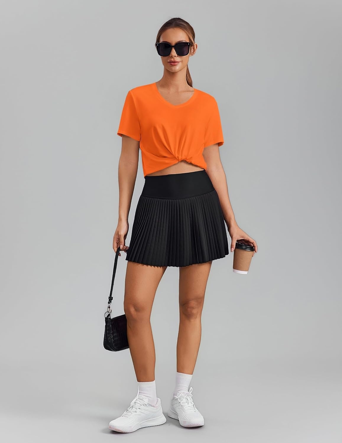 image:imagePINSPARK Soft Workout Tops for Women Short Sleeve V Neck Moisture Wicking UPF 50 Sun Protection Quick Dry Gym ShirtsOrange