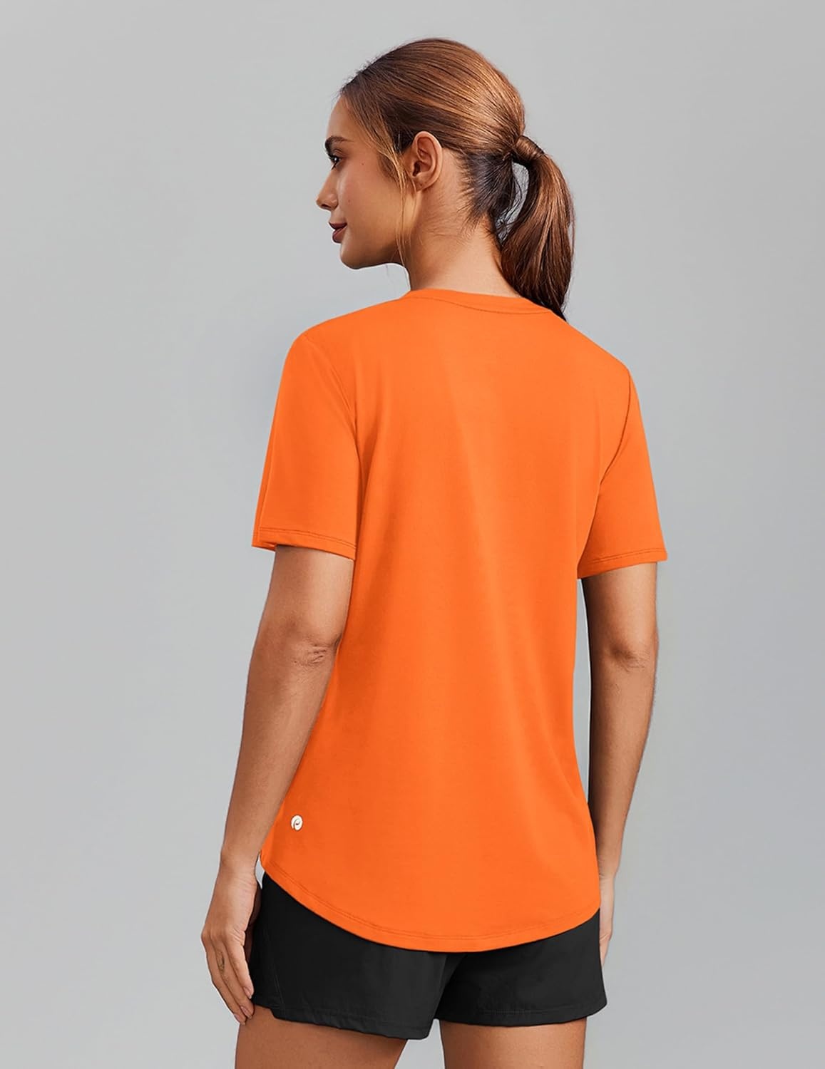image:imagePINSPARK Soft Workout Tops for Women Short Sleeve V Neck Moisture Wicking UPF 50 Sun Protection Quick Dry Gym ShirtsOrange