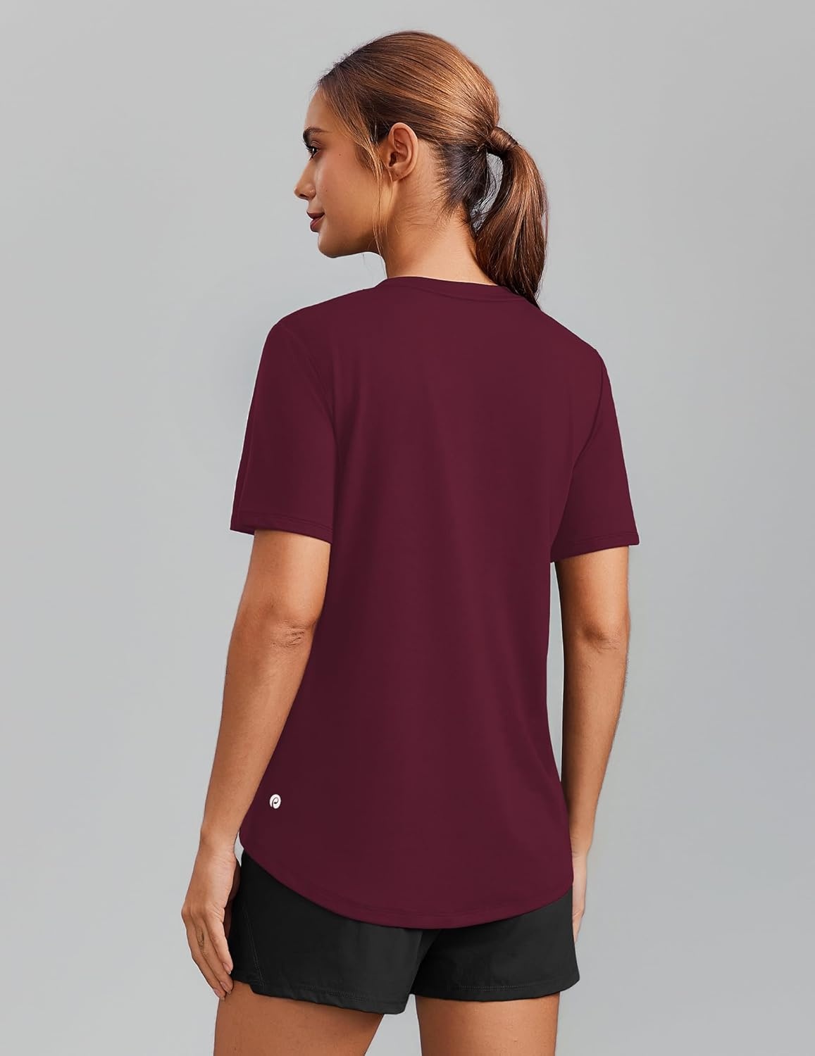 image:imagePINSPARK Soft Workout Tops for Women Short Sleeve V Neck Moisture Wicking UPF 50 Sun Protection Quick Dry Gym ShirtsRed Merlot