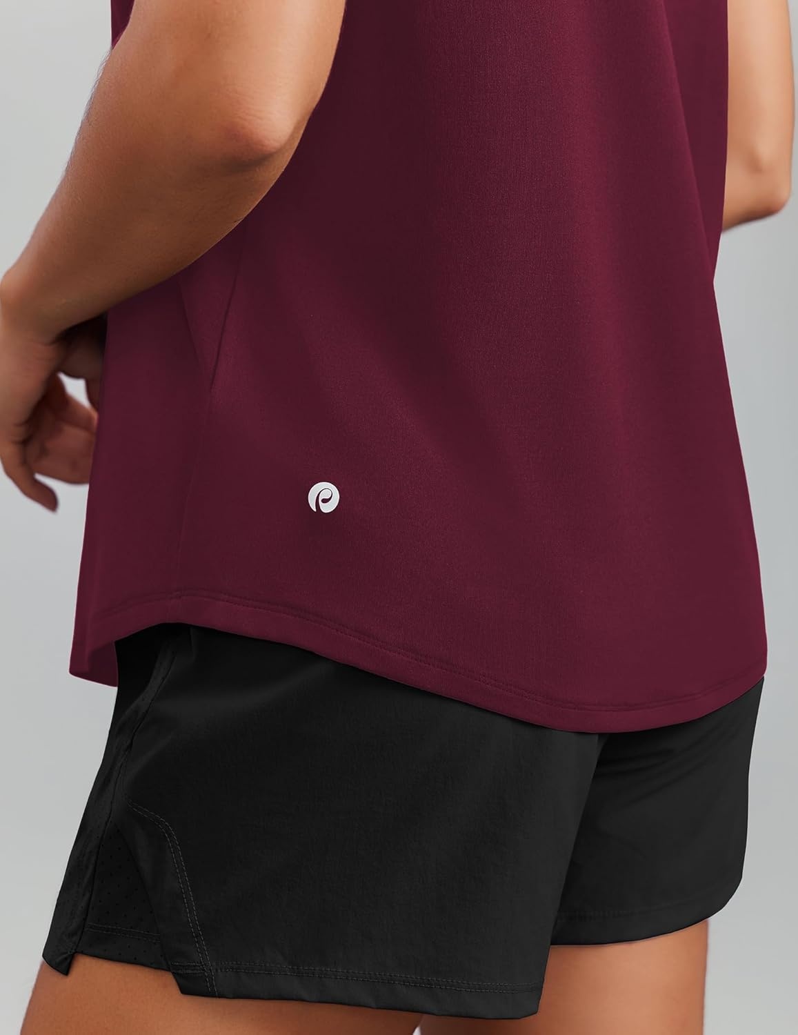 image:imagePINSPARK Soft Workout Tops for Women Short Sleeve V Neck Moisture Wicking UPF 50 Sun Protection Quick Dry Gym ShirtsRed Merlot