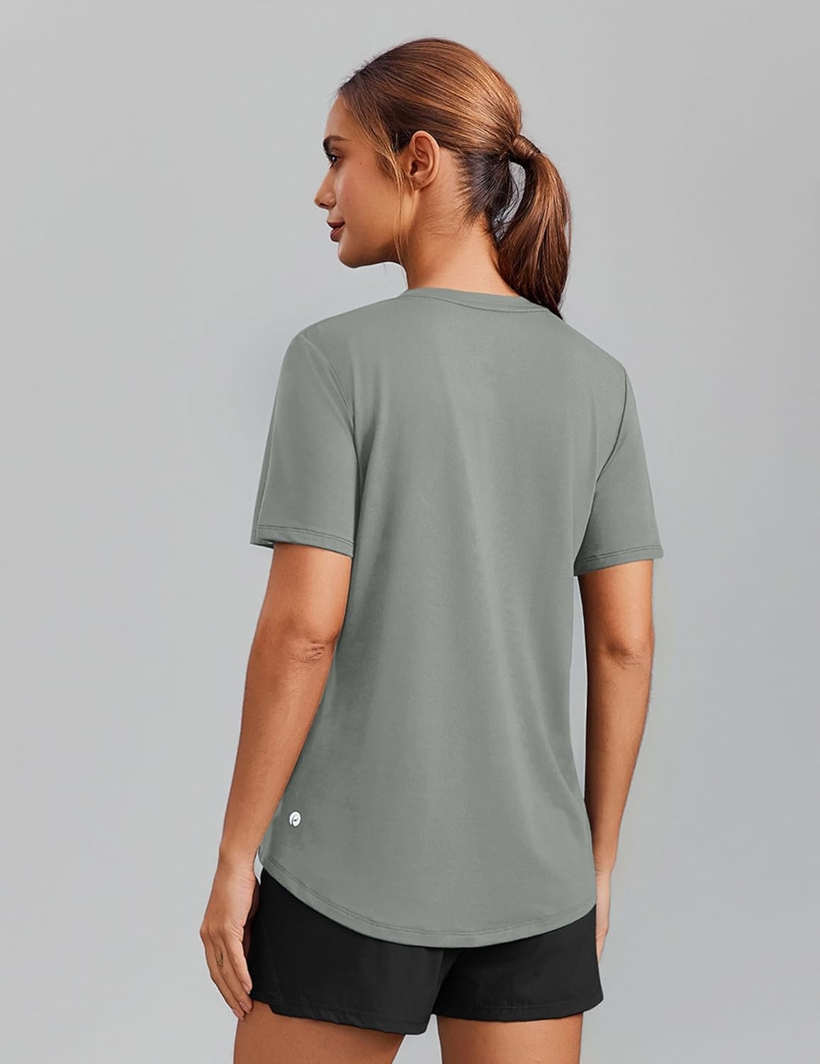 image:imagePINSPARK Soft Workout Tops for Women Short Sleeve V Neck Moisture Wicking UPF 50 Sun Protection Quick Dry Gym ShirtsSage Green