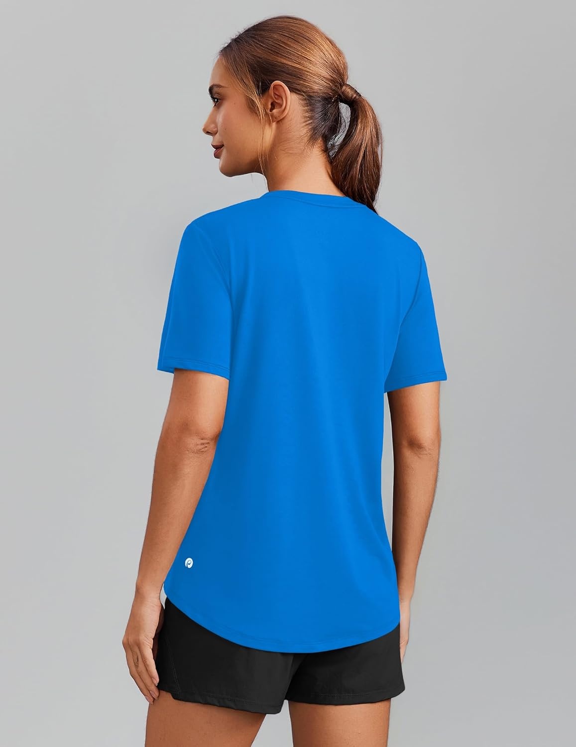 image:imagePINSPARK Soft Workout Tops for Women Short Sleeve V Neck Moisture Wicking UPF 50 Sun Protection Quick Dry Gym ShirtsSparkle Blue