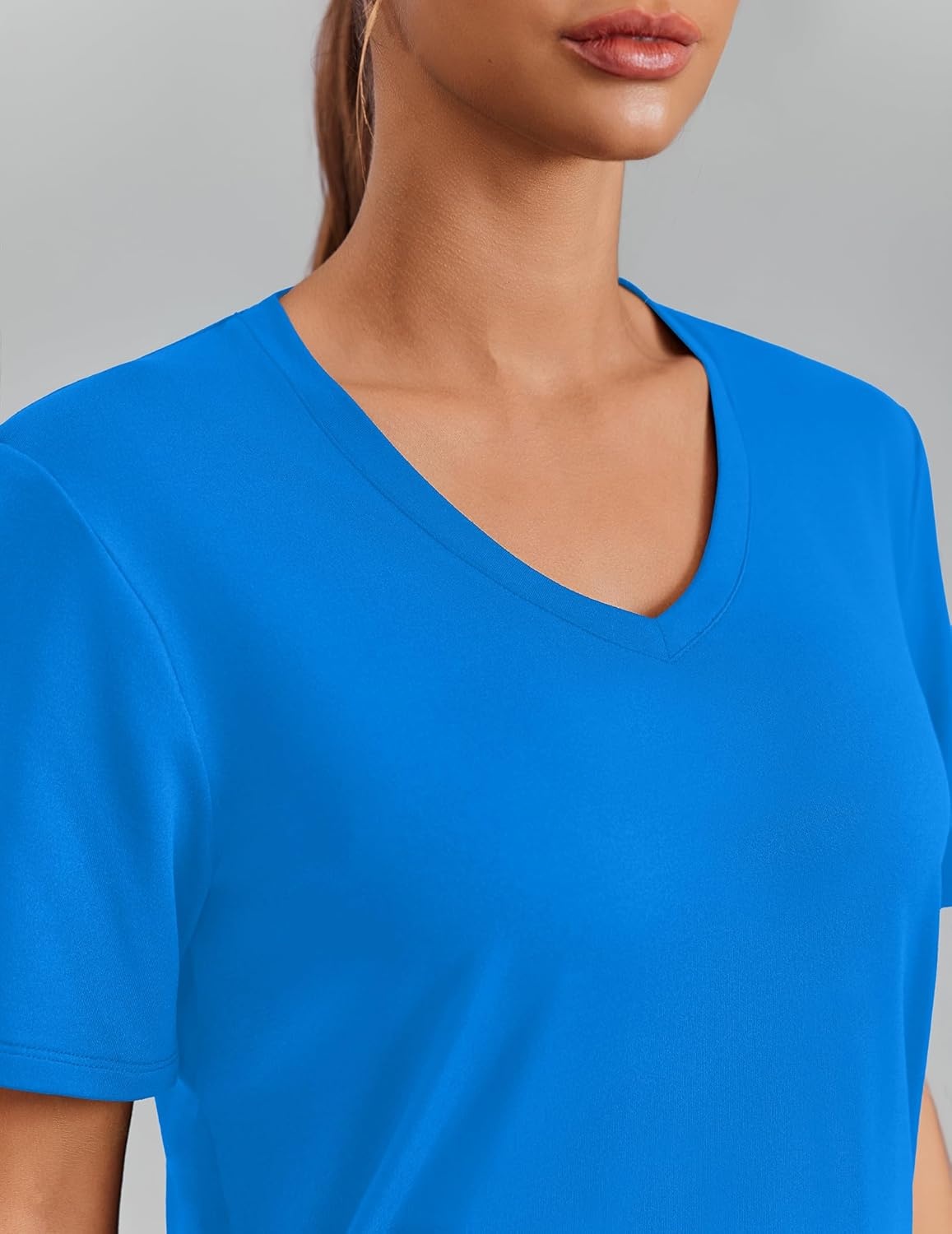 image:imagePINSPARK Soft Workout Tops for Women Short Sleeve V Neck Moisture Wicking UPF 50 Sun Protection Quick Dry Gym ShirtsSparkle Blue