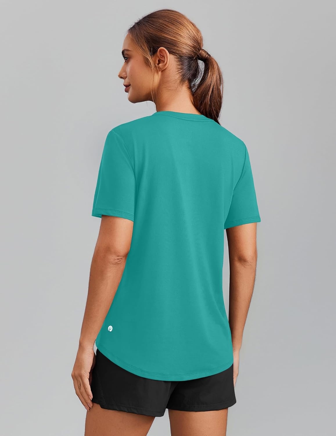 image:imagePINSPARK Soft Workout Tops for Women Short Sleeve V Neck Moisture Wicking UPF 50 Sun Protection Quick Dry Gym ShirtsTeal