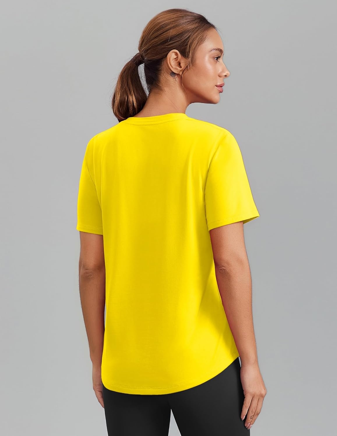 image:imagePINSPARK Soft Workout Tops for Women Short Sleeve V Neck Moisture Wicking UPF 50 Sun Protection Quick Dry Gym ShirtsYellow