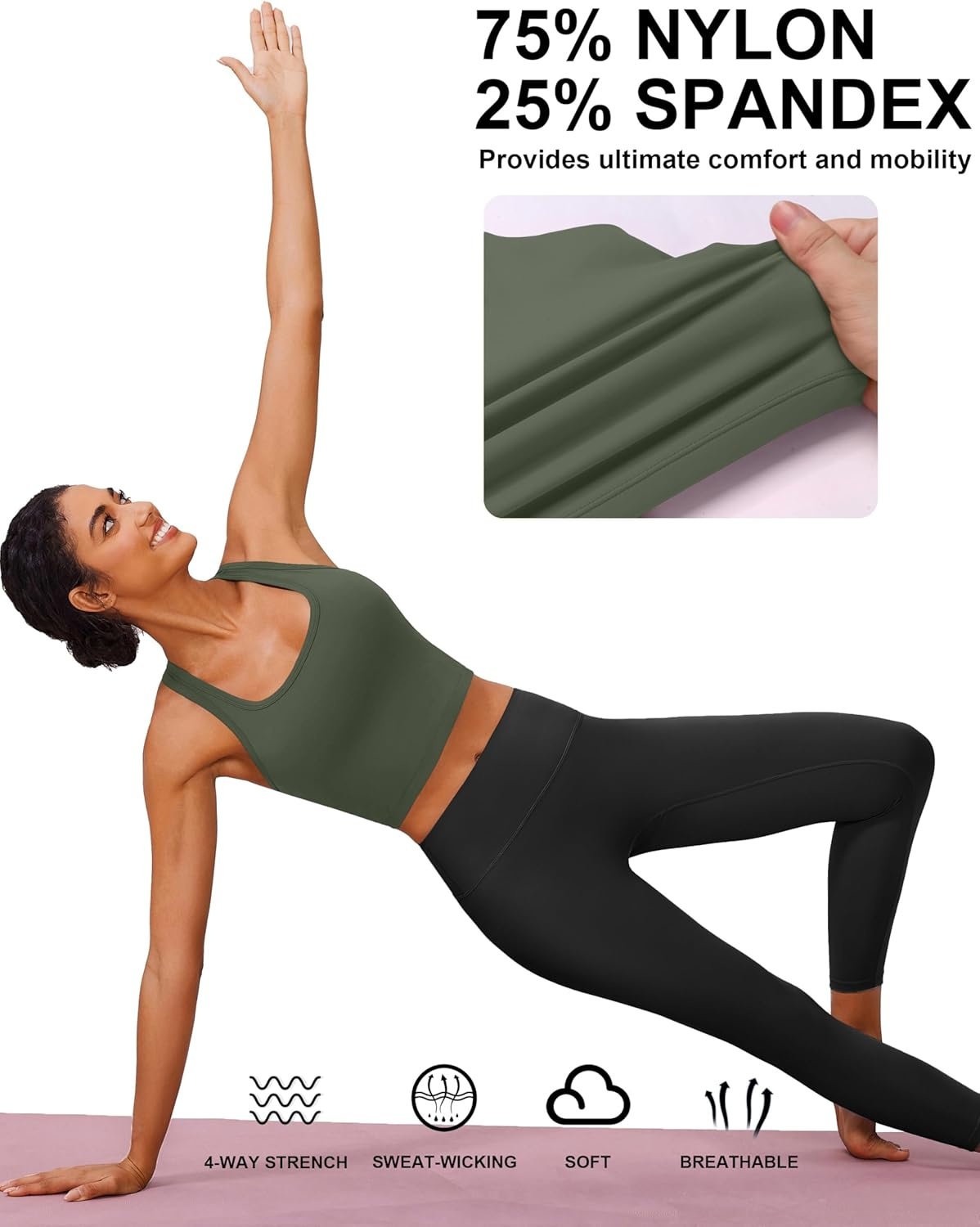 image:imagePINSPARK Sports Bra Longline Racerback Tank Tops for Women Padded Workout Yoga TopArmy Green
