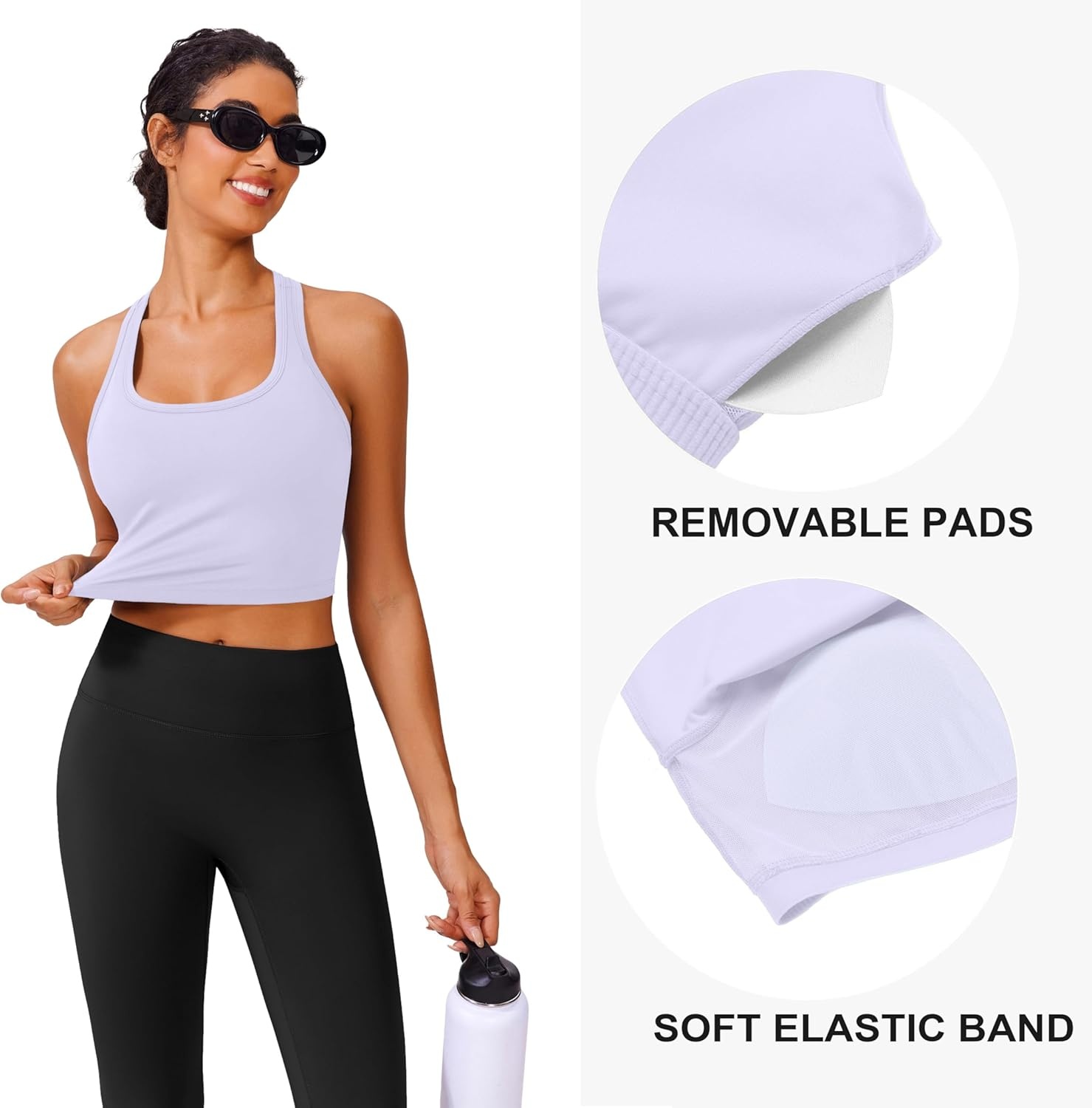 image:imagePINSPARK Sports Bra Longline Racerback Tank Tops for Women Padded Workout Yoga TopB White