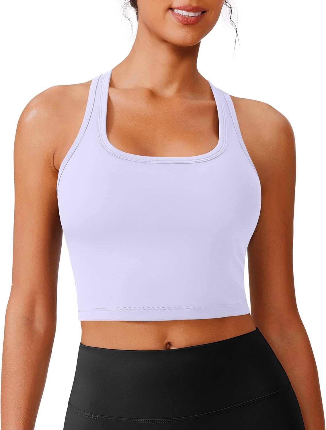 image:imagePINSPARK Sports Bra Longline Racerback Tank Tops for Women Padded Workout Yoga TopB White