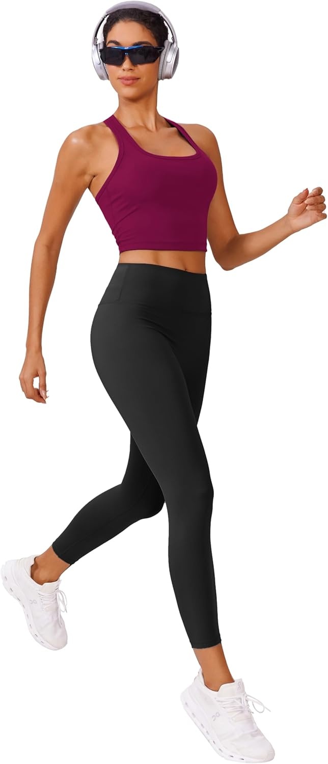 image:imagePINSPARK Sports Bra Longline Racerback Tank Tops for Women Padded Workout Yoga TopBerry Red