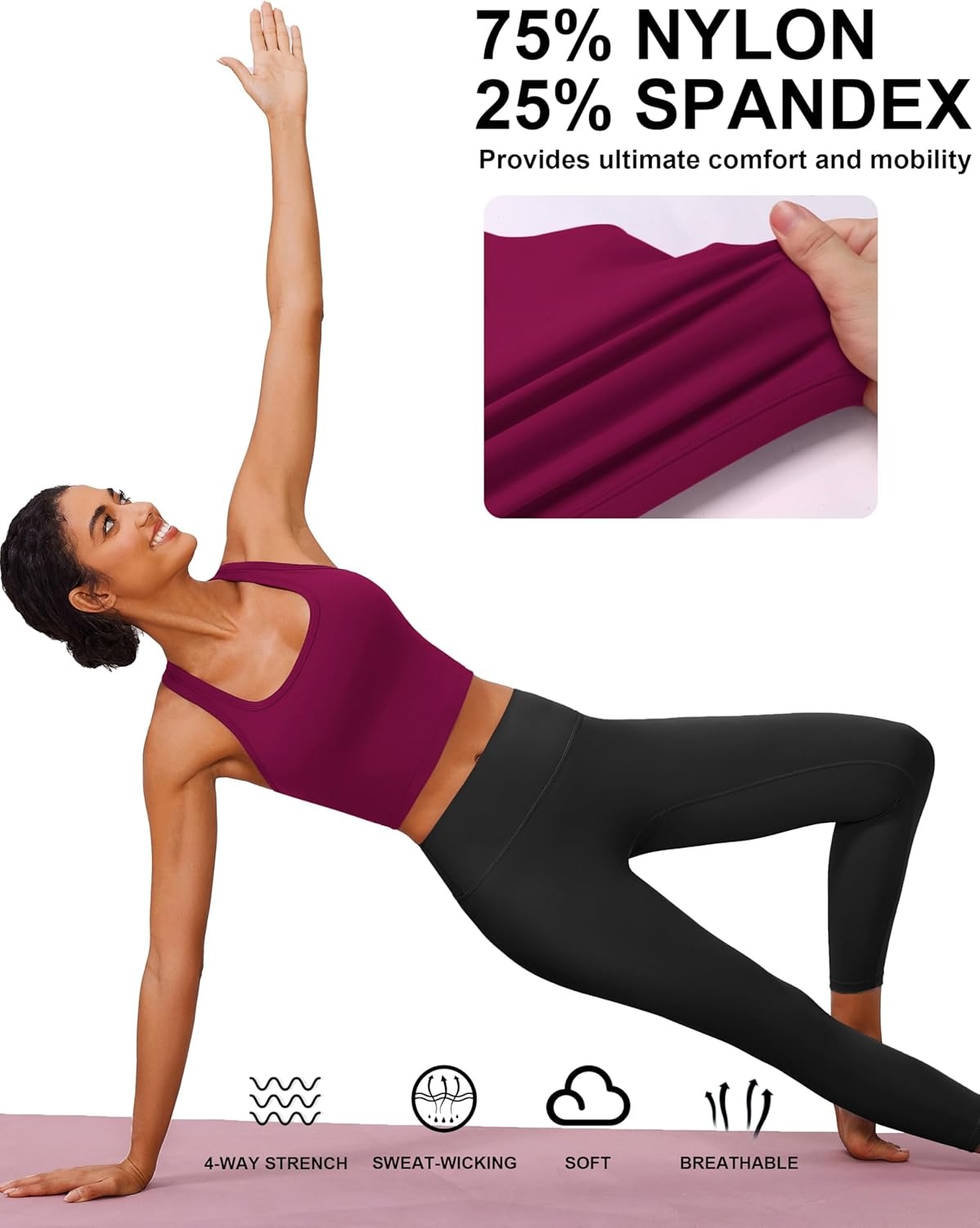 image:imagePINSPARK Sports Bra Longline Racerback Tank Tops for Women Padded Workout Yoga TopBerry Red