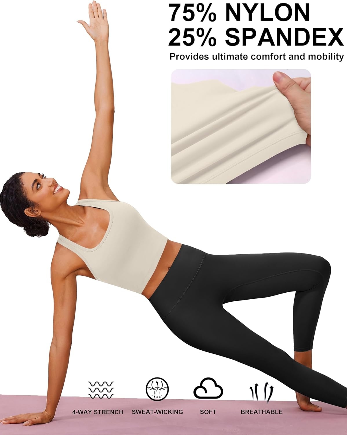 image:imagePINSPARK Sports Bra Longline Racerback Tank Tops for Women Padded Workout Yoga TopBone White