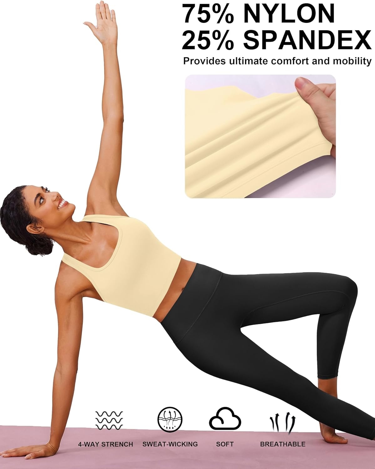 image:imagePINSPARK Sports Bra Longline Racerback Tank Tops for Women Padded Workout Yoga TopButter Yellow