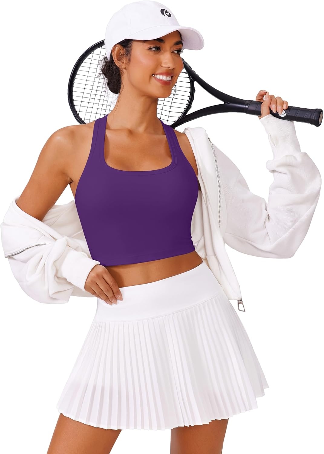 image:imagePINSPARK Sports Bra Longline Racerback Tank Tops for Women Padded Workout Yoga TopDark Purple