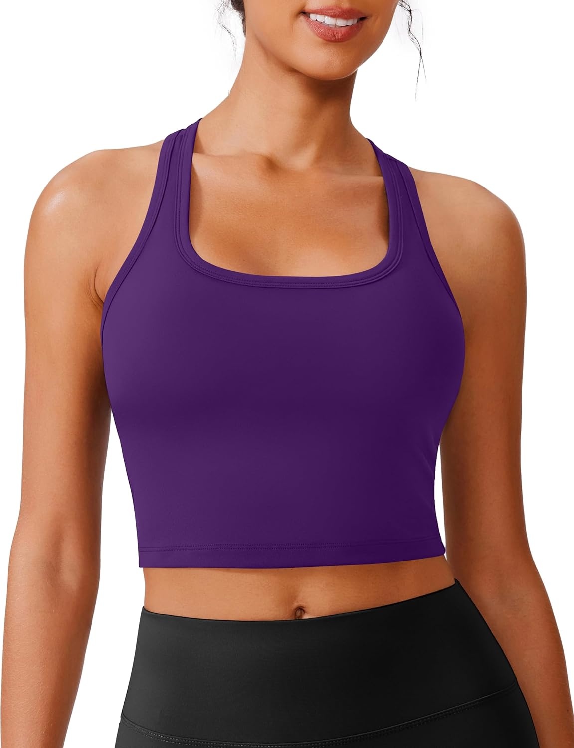 image:imagePINSPARK Sports Bra Longline Racerback Tank Tops for Women Padded Workout Yoga TopDark Purple