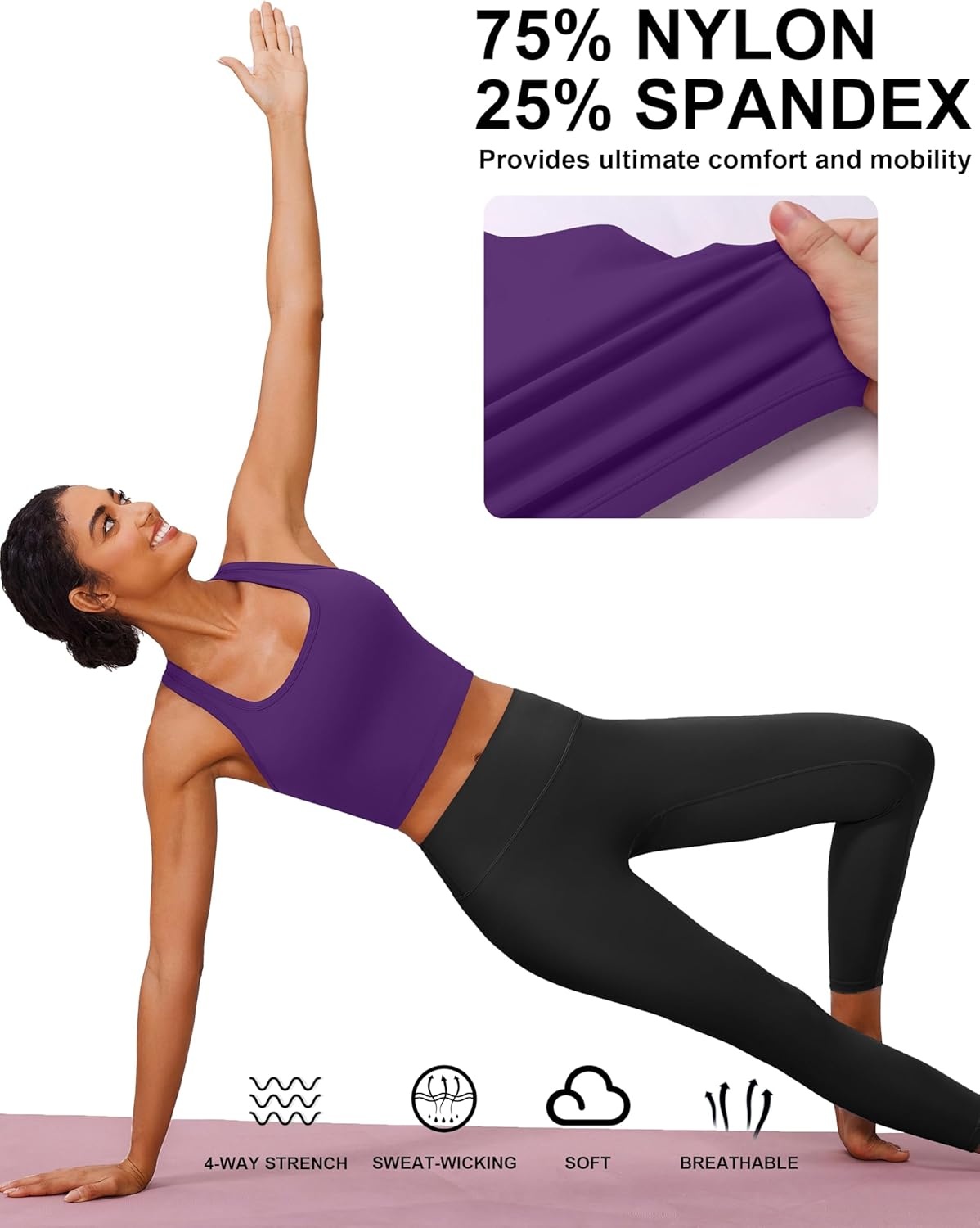 image:imagePINSPARK Sports Bra Longline Racerback Tank Tops for Women Padded Workout Yoga TopDark Purple