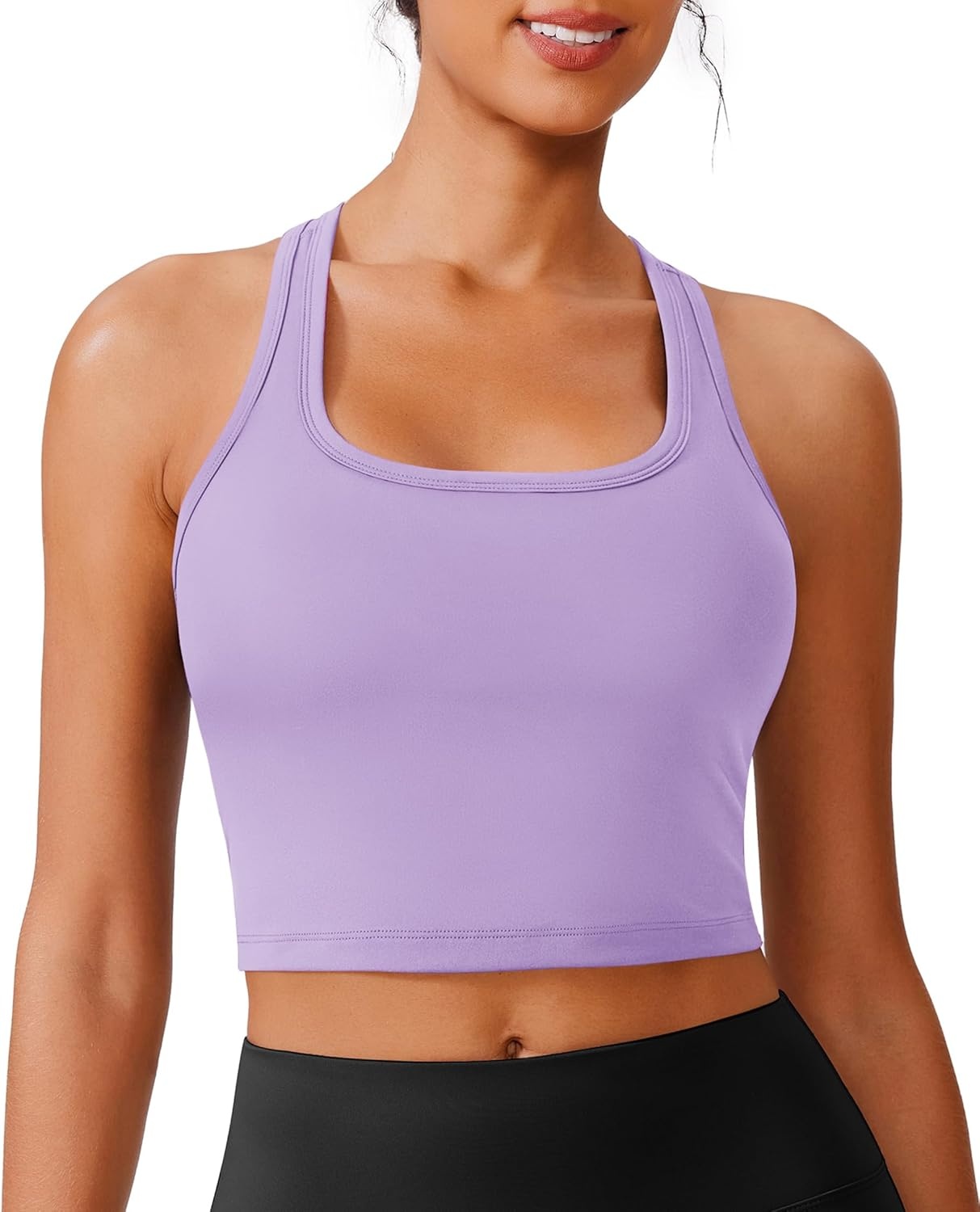 image:imagePINSPARK Sports Bra Longline Racerback Tank Tops for Women Padded Workout Yoga TopElfin Purple