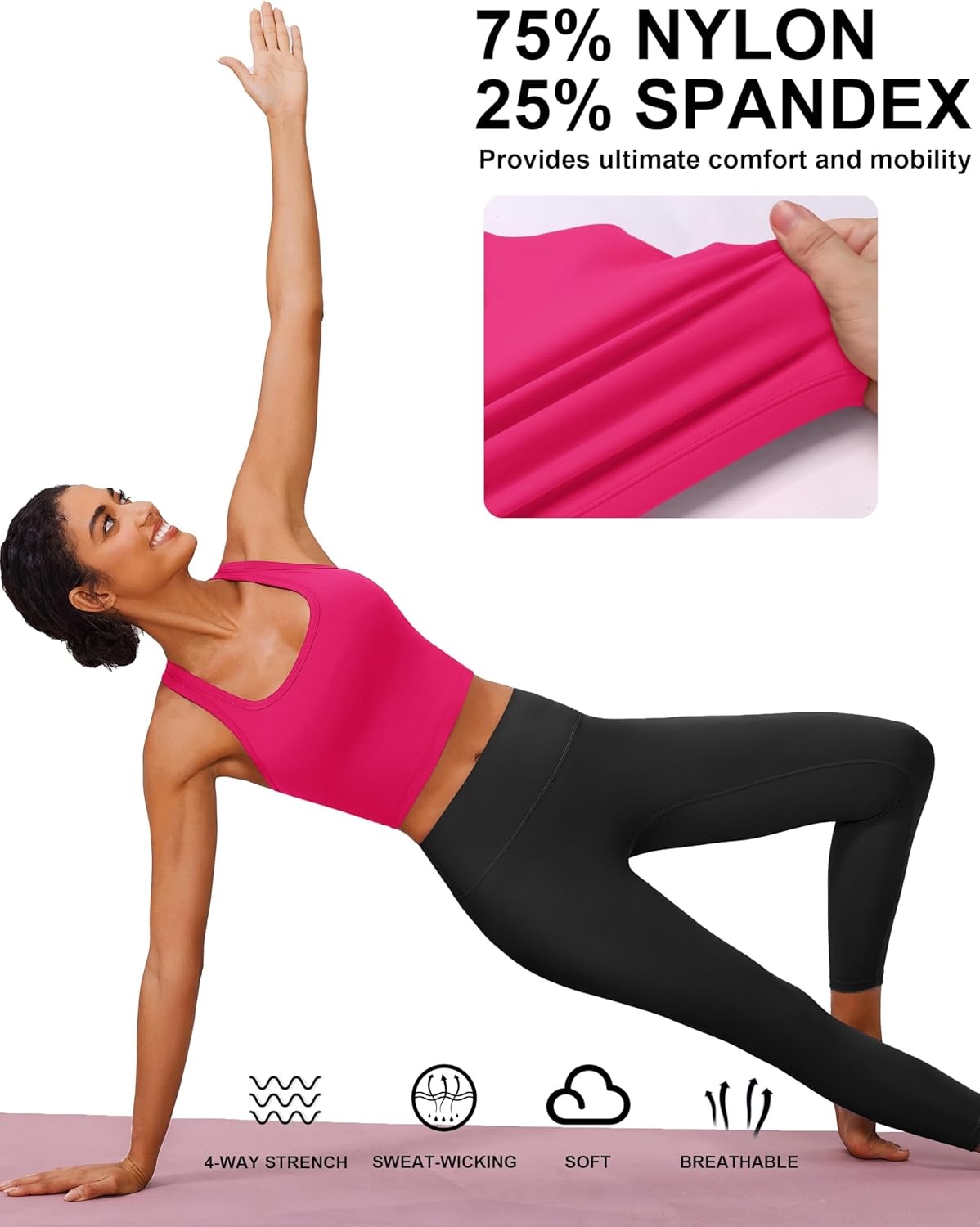 image:imagePINSPARK Sports Bra Longline Racerback Tank Tops for Women Padded Workout Yoga TopHot Pink