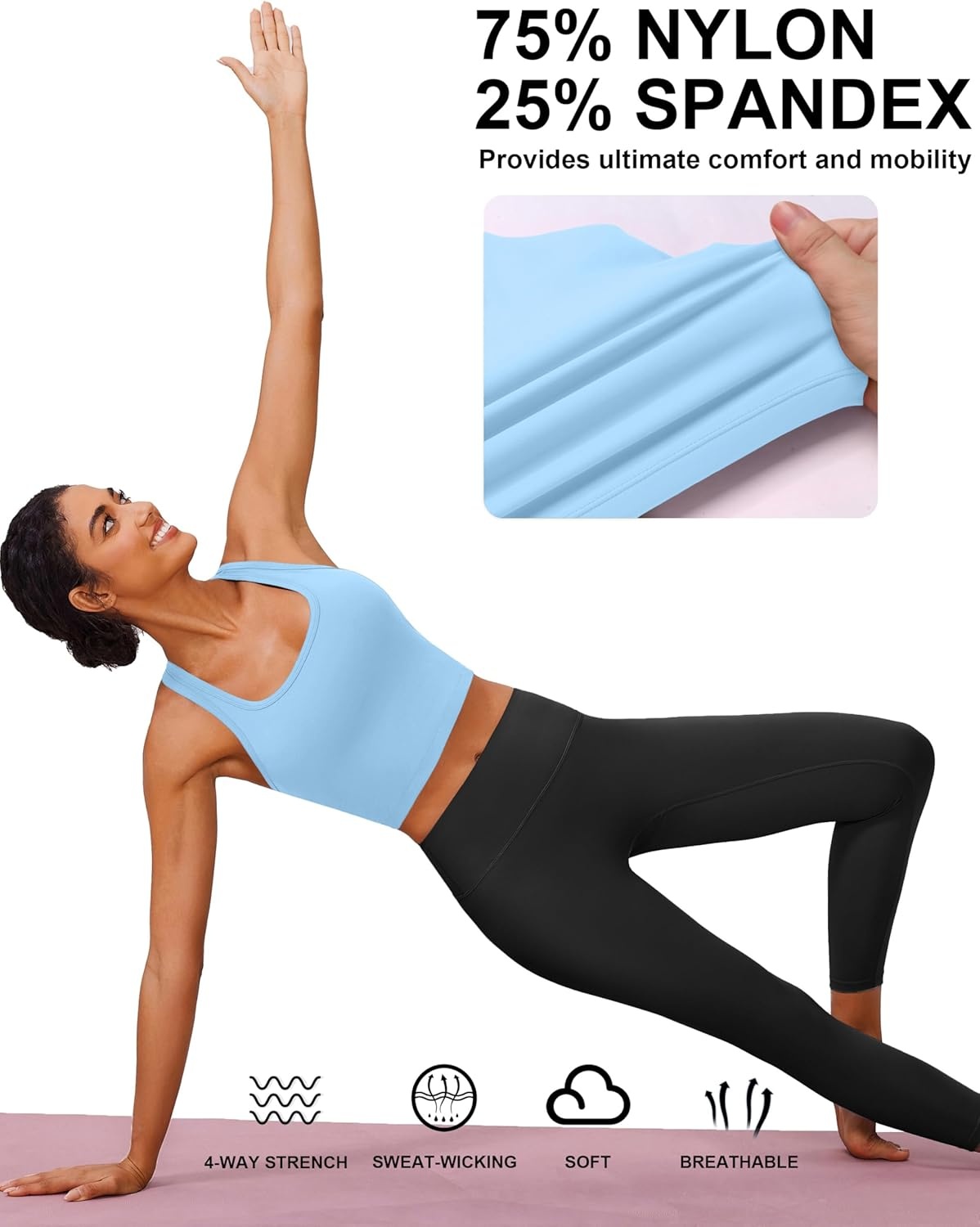 image:imagePINSPARK Sports Bra Longline Racerback Tank Tops for Women Padded Workout Yoga TopLight Blue