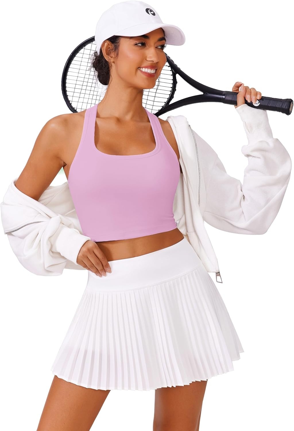 image:imagePINSPARK Sports Bra Longline Racerback Tank Tops for Women Padded Workout Yoga TopLight Pink