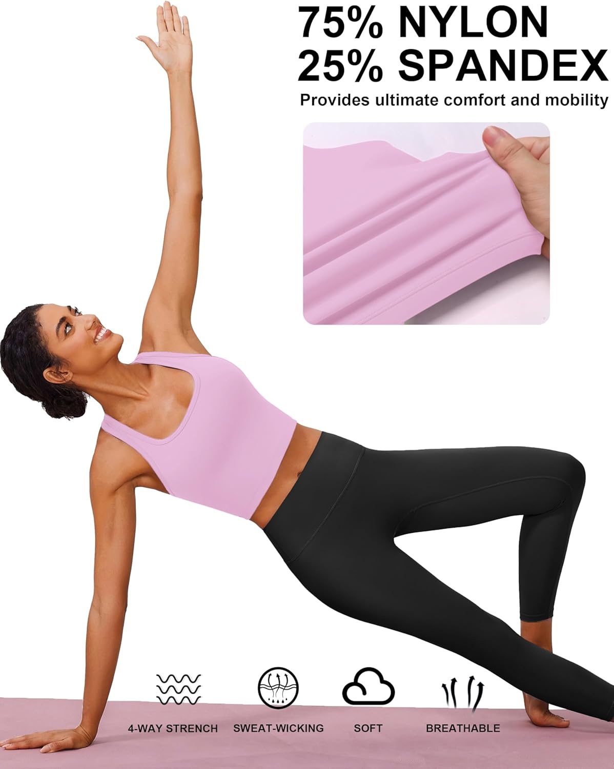 image:imagePINSPARK Sports Bra Longline Racerback Tank Tops for Women Padded Workout Yoga TopLight Pink
