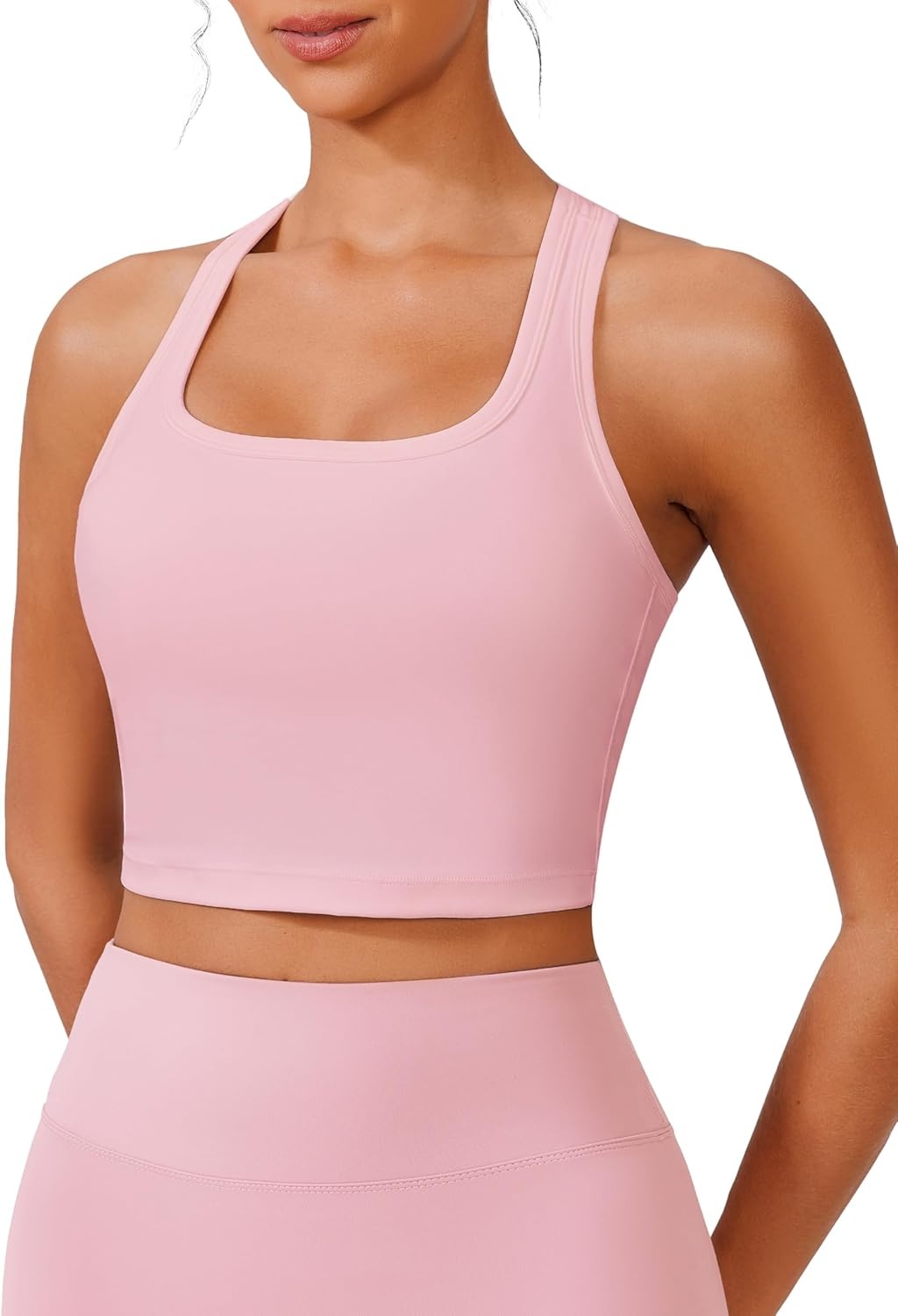 image:imagePINSPARK Sports Bra Longline Racerback Tank Tops for Women Padded Workout Yoga TopPink