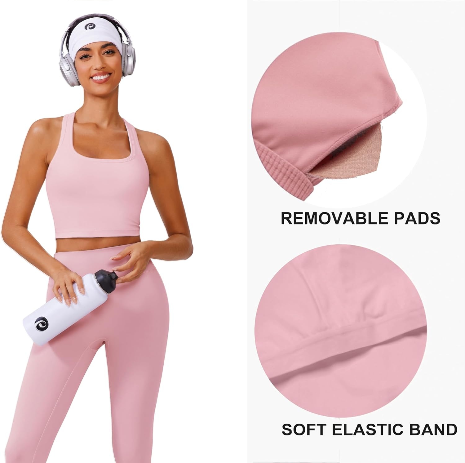 image:imagePINSPARK Sports Bra Longline Racerback Tank Tops for Women Padded Workout Yoga TopPink