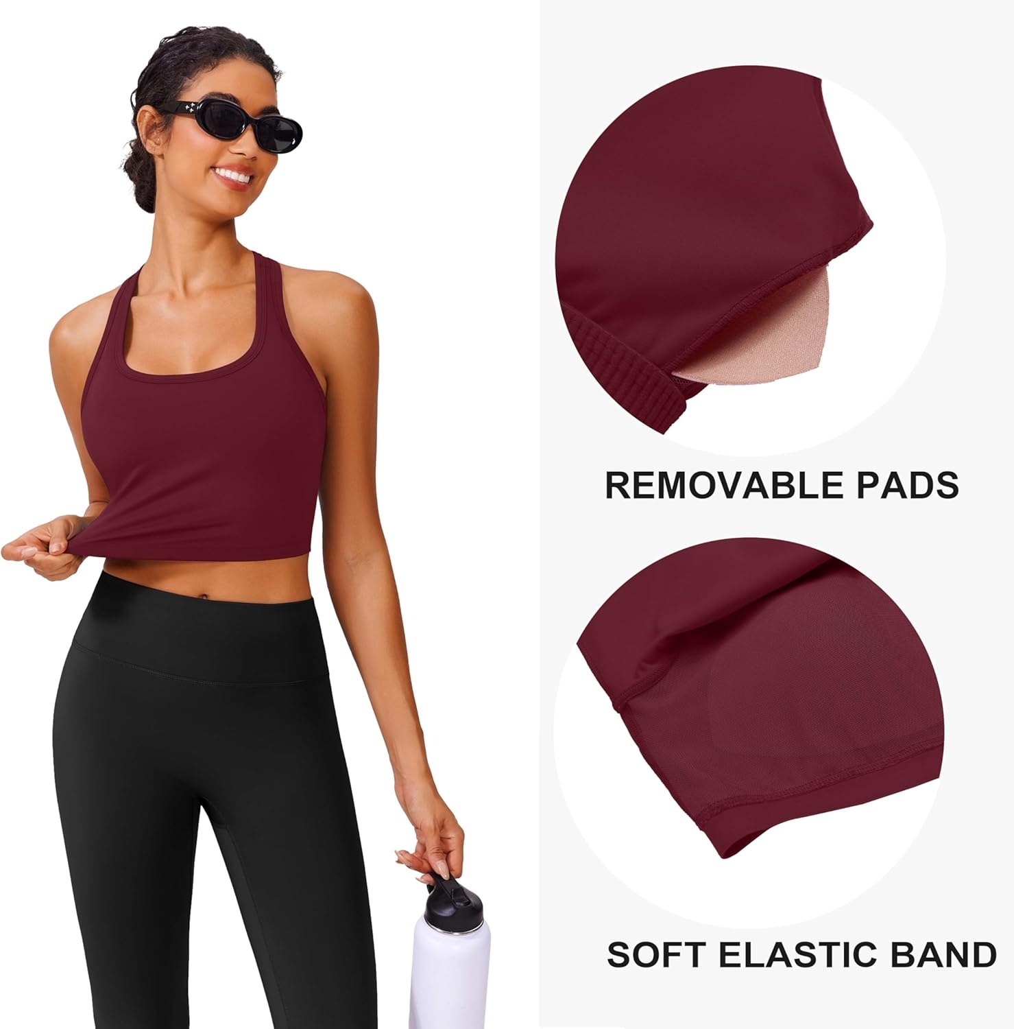 image:imagePINSPARK Sports Bra Longline Racerback Tank Tops for Women Padded Workout Yoga TopRed Merlot