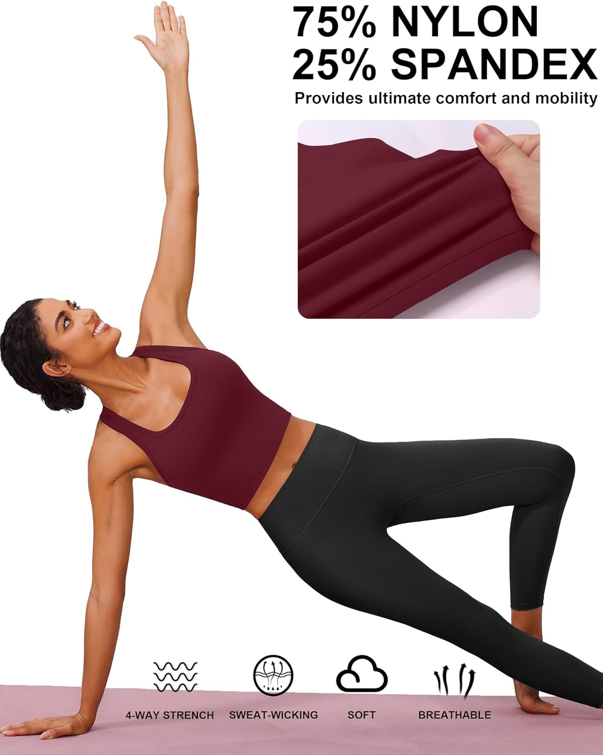 image:imagePINSPARK Sports Bra Longline Racerback Tank Tops for Women Padded Workout Yoga TopRed Merlot