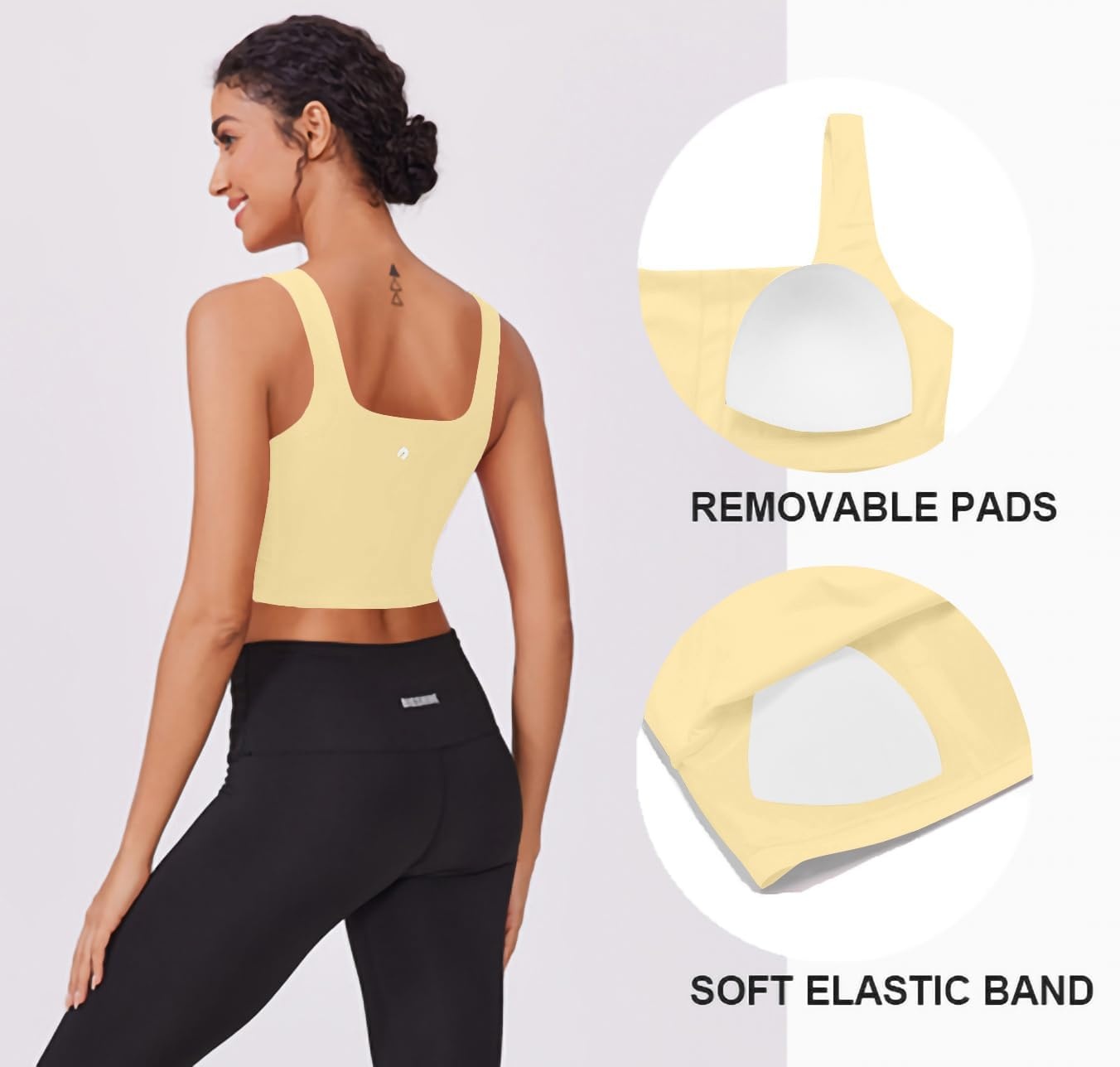 image:imagePINSPARK Sports Bra for Women Square Neck Longline Tank Top with Built in BraButter Yellow