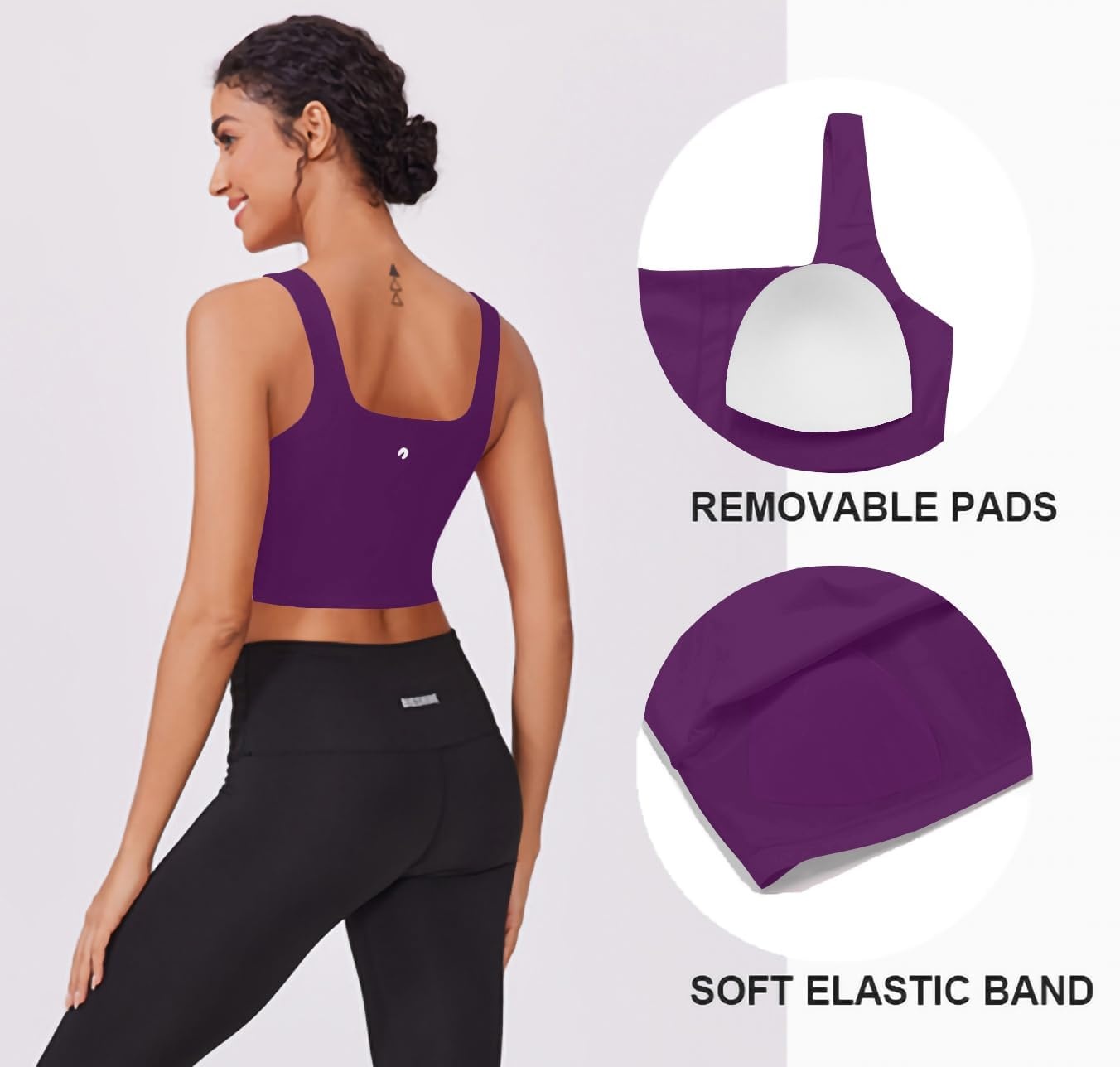 image:imagePINSPARK Sports Bra for Women Square Neck Longline Tank Top with Built in BraDark Purple