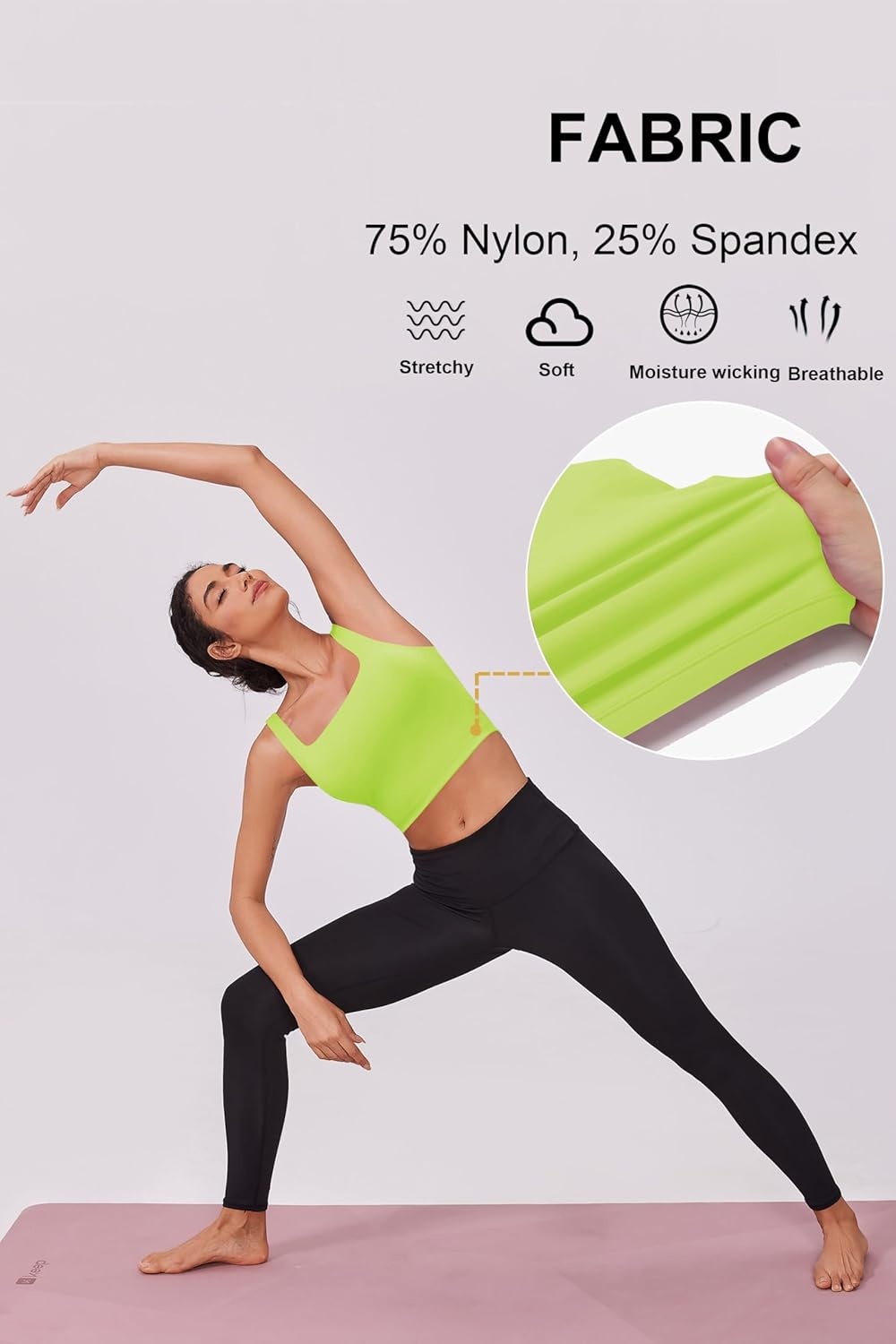 image:imagePINSPARK Sports Bra for Women Square Neck Longline Tank Top with Built in BraLime Green
