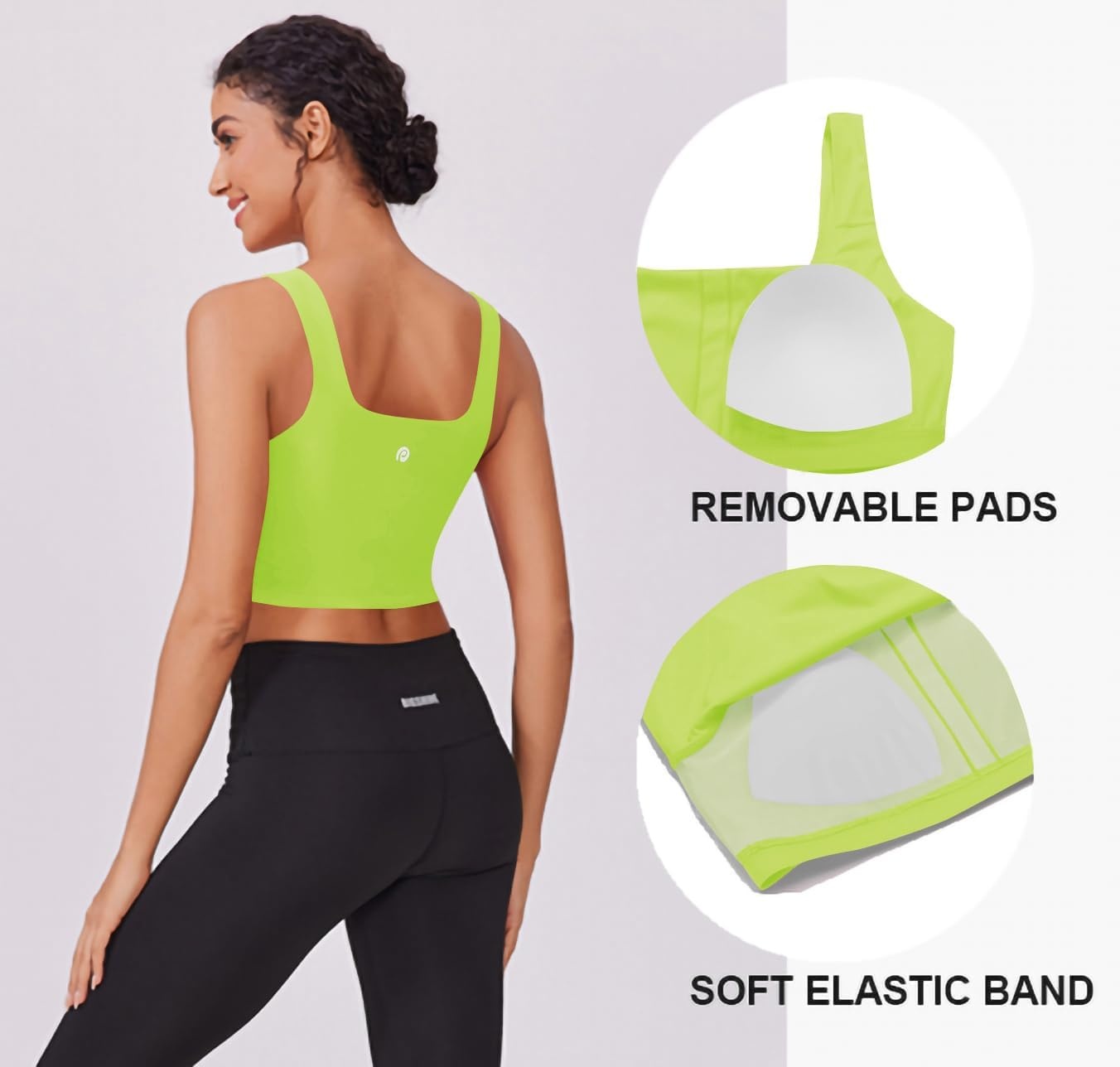 image:imagePINSPARK Sports Bra for Women Square Neck Longline Tank Top with Built in BraLime Green