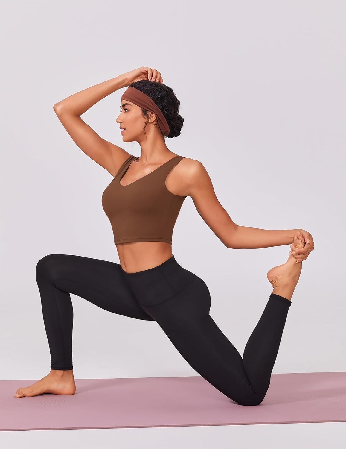 image:imagePINSPARK Sports Bras for Women Built in Bras Padded Yoga Bra V Neck Longline Workout Tank Tops with Removable PadsCoffee Brown
