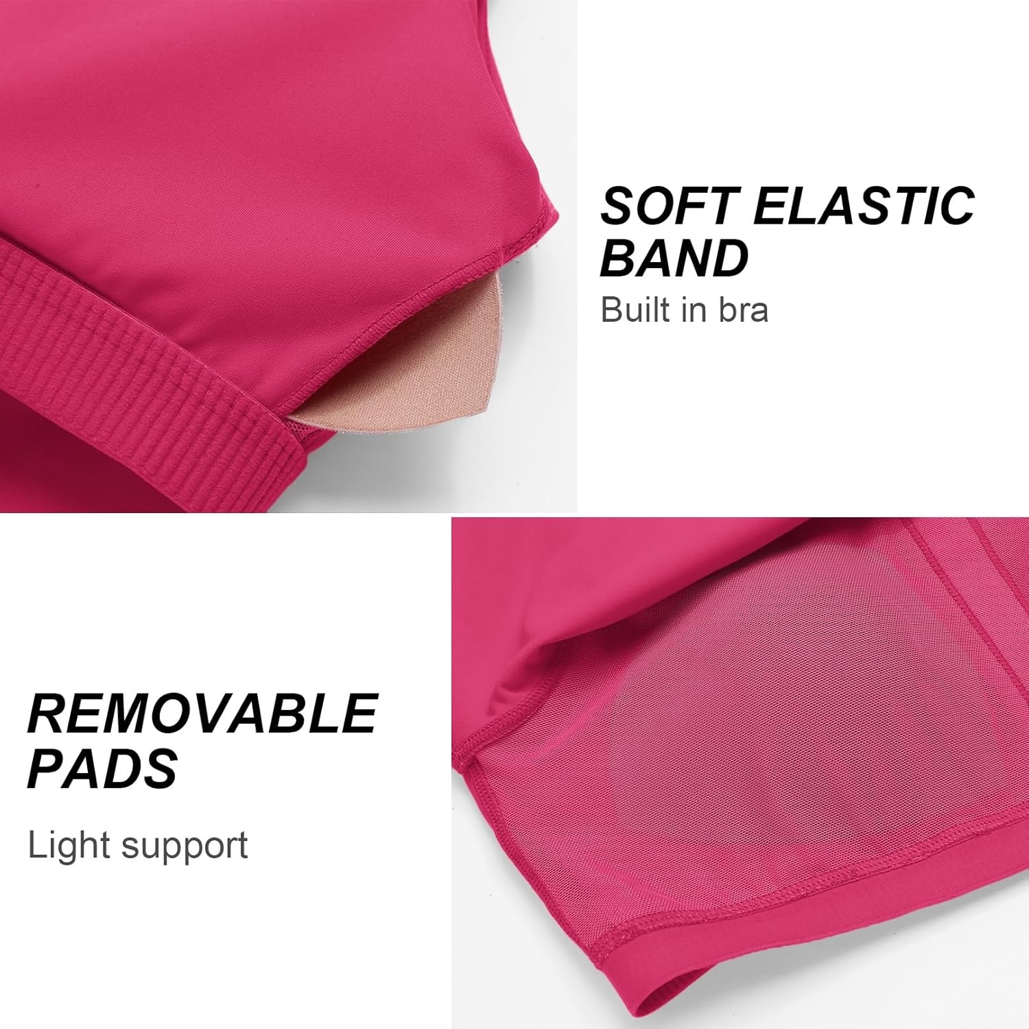 image:imagePINSPARK Sports Bras for Women Built in Bras Padded Yoga Bra V Neck Longline Workout Tank Tops with Removable PadsHot Pink