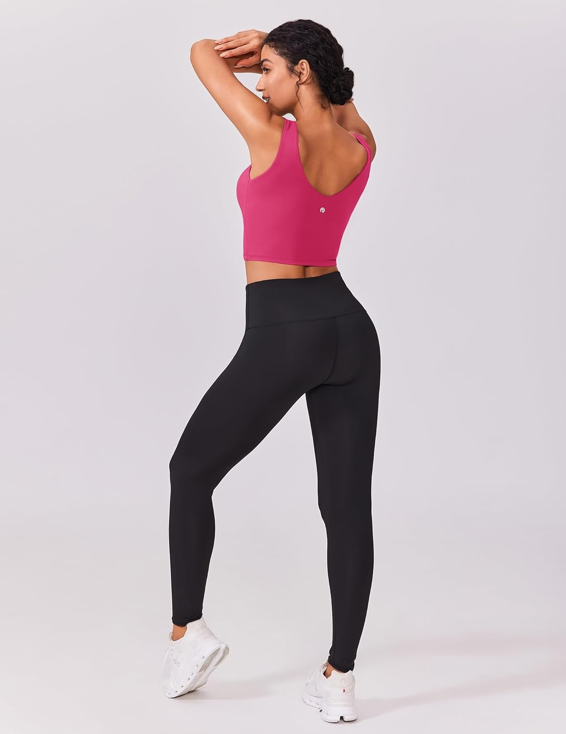 image:imagePINSPARK Sports Bras for Women Built in Bras Padded Yoga Bra V Neck Longline Workout Tank Tops with Removable PadsHot Pink