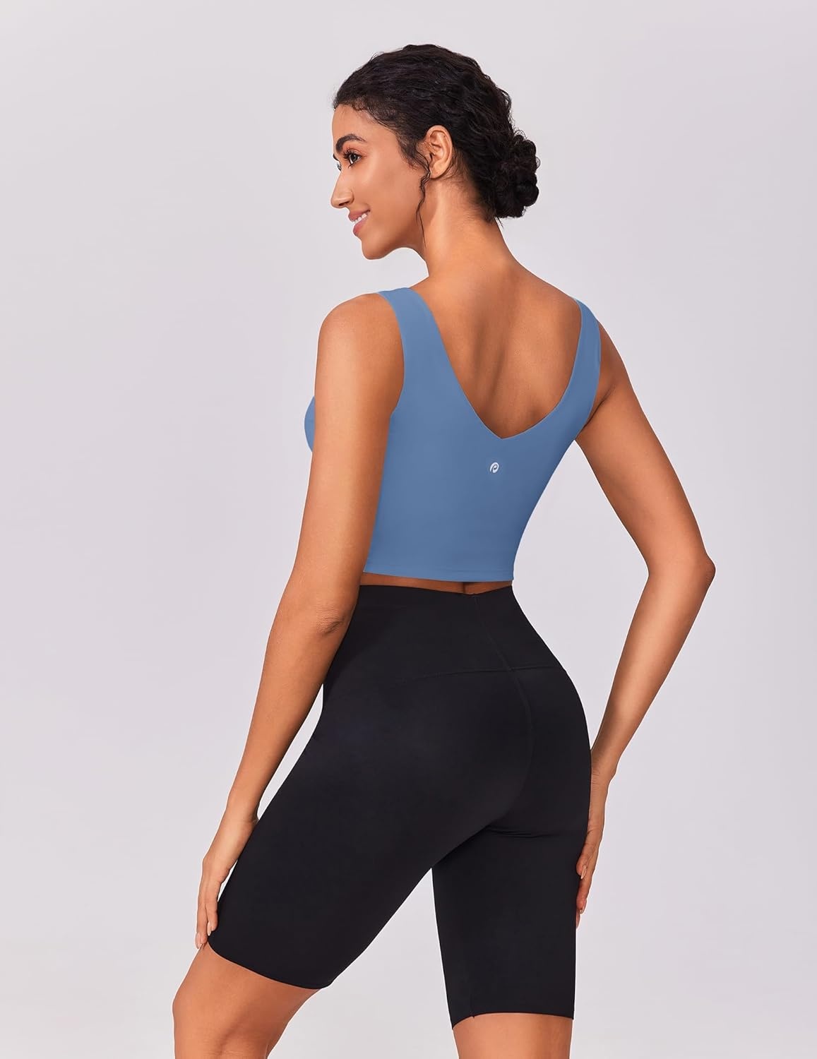 image:imagePINSPARK Sports Bras for Women Built in Bras Padded Yoga Bra V Neck Longline Workout Tank Tops with Removable PadsOasis Blue