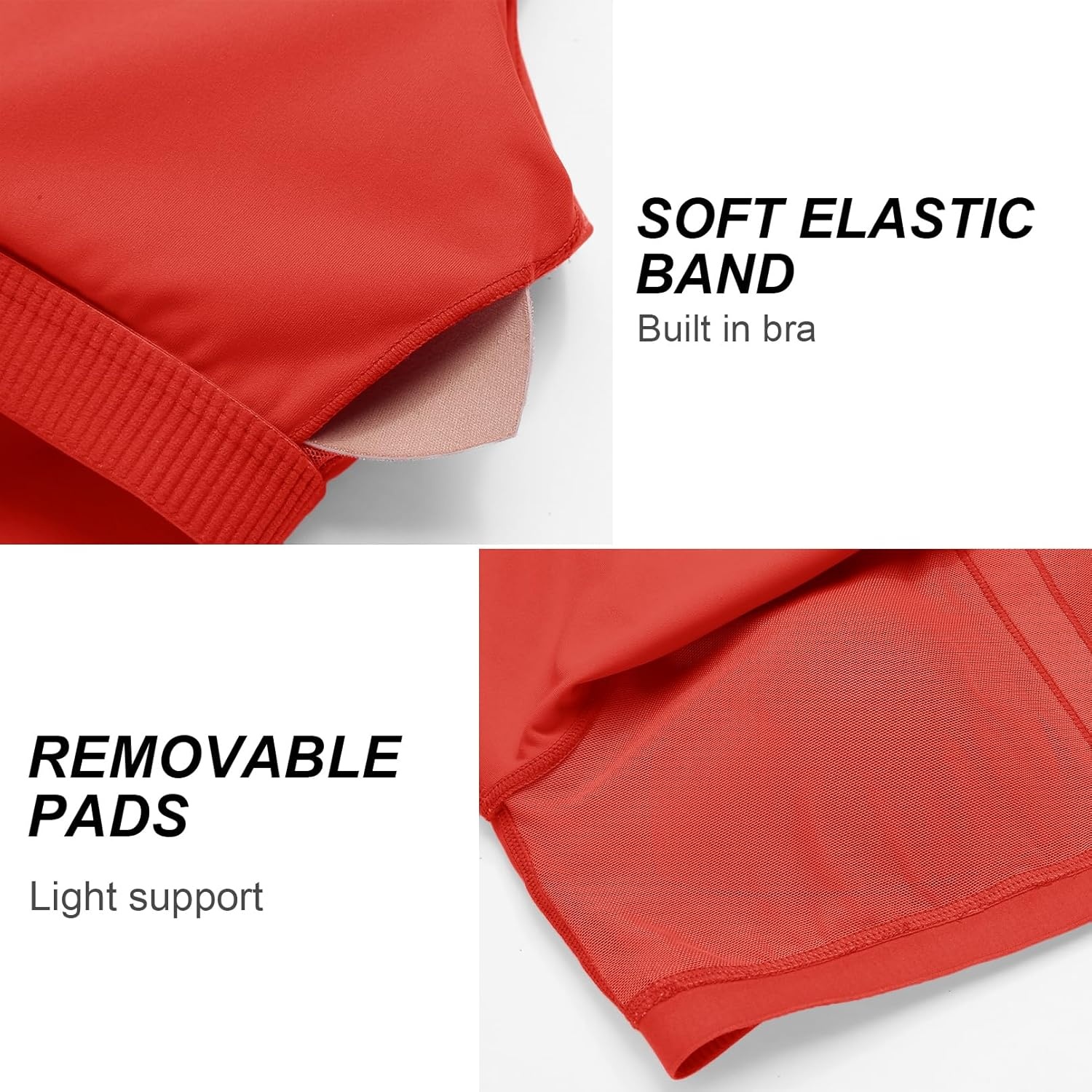 image:imagePINSPARK Sports Bras for Women Built in Bras Padded Yoga Bra V Neck Longline Workout Tank Tops with Removable PadsRed