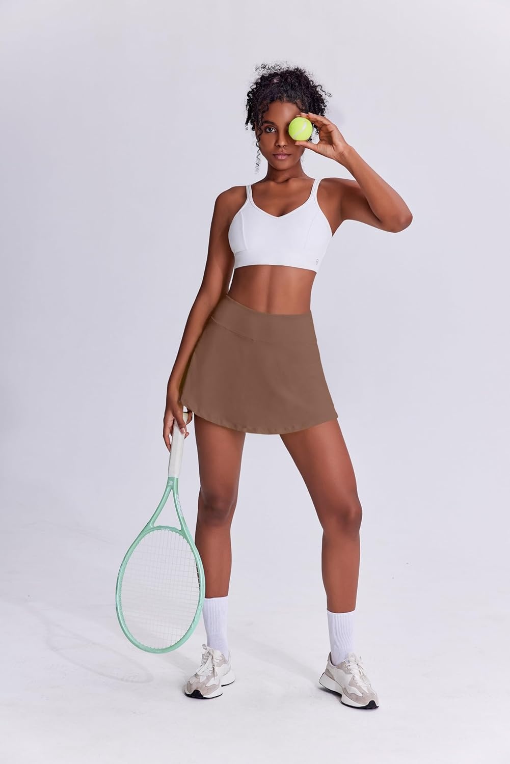 image:imagePINSPARK Tennis Skirts for Women Pleated Athletic Skort Lightweight Golf Skirts with Shorts Pocket Workout PickleballBrown