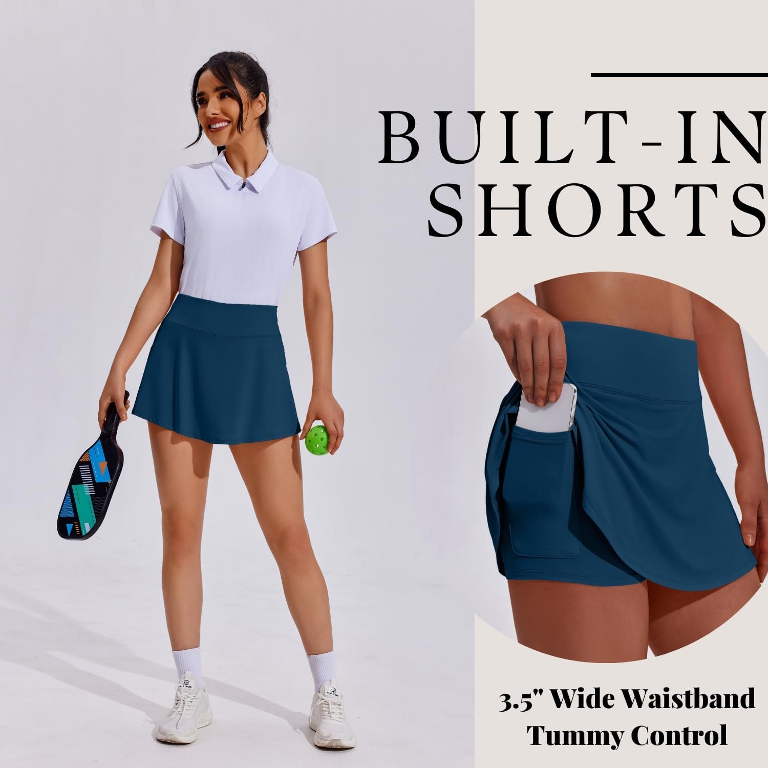 image:imagePINSPARK Tennis Skirts for Women Pleated Athletic Skort Lightweight Golf Skirts with Shorts Pocket Workout PickleballDark Blue