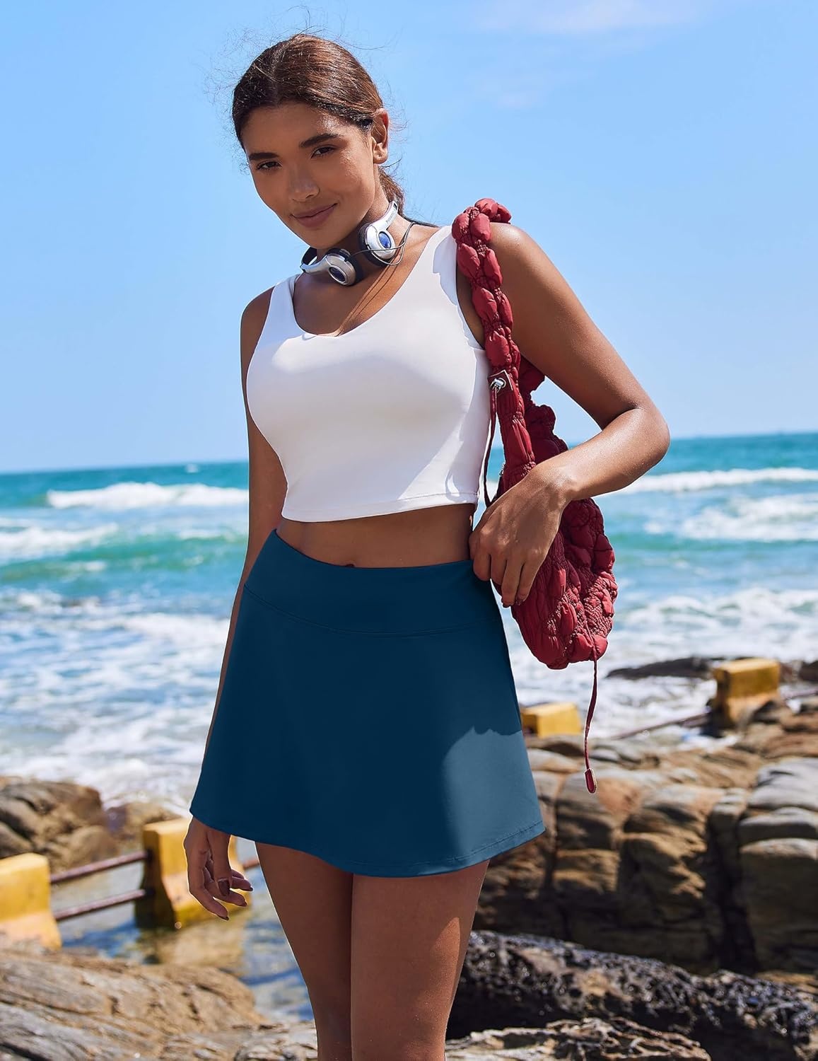 image:imagePINSPARK Tennis Skirts for Women Pleated Athletic Skort Lightweight Golf Skirts with Shorts Pocket Workout PickleballDark Blue