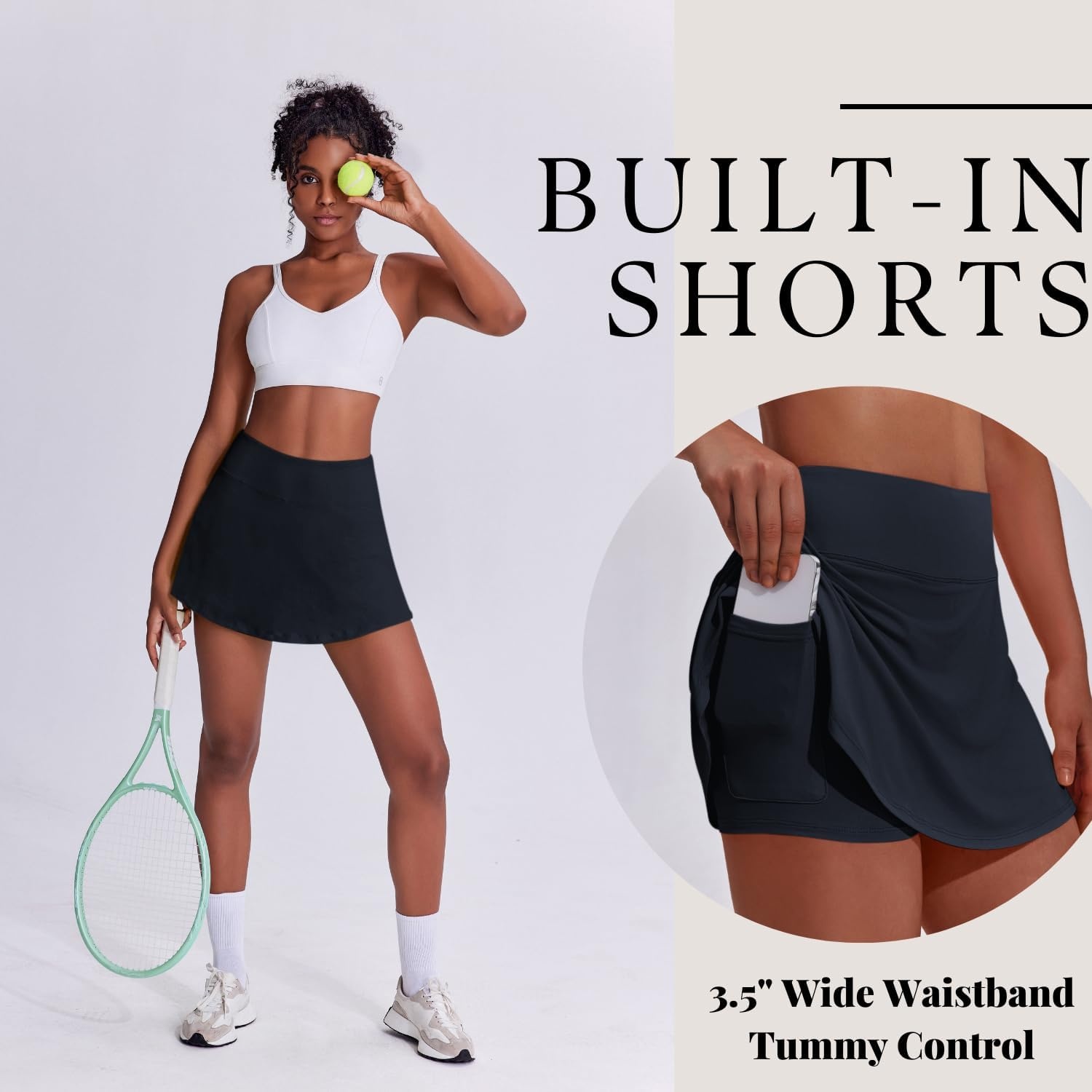 image:imagePINSPARK Tennis Skirts for Women Pleated Athletic Skort Lightweight Golf Skirts with Shorts Pocket Workout PickleballDark Navy