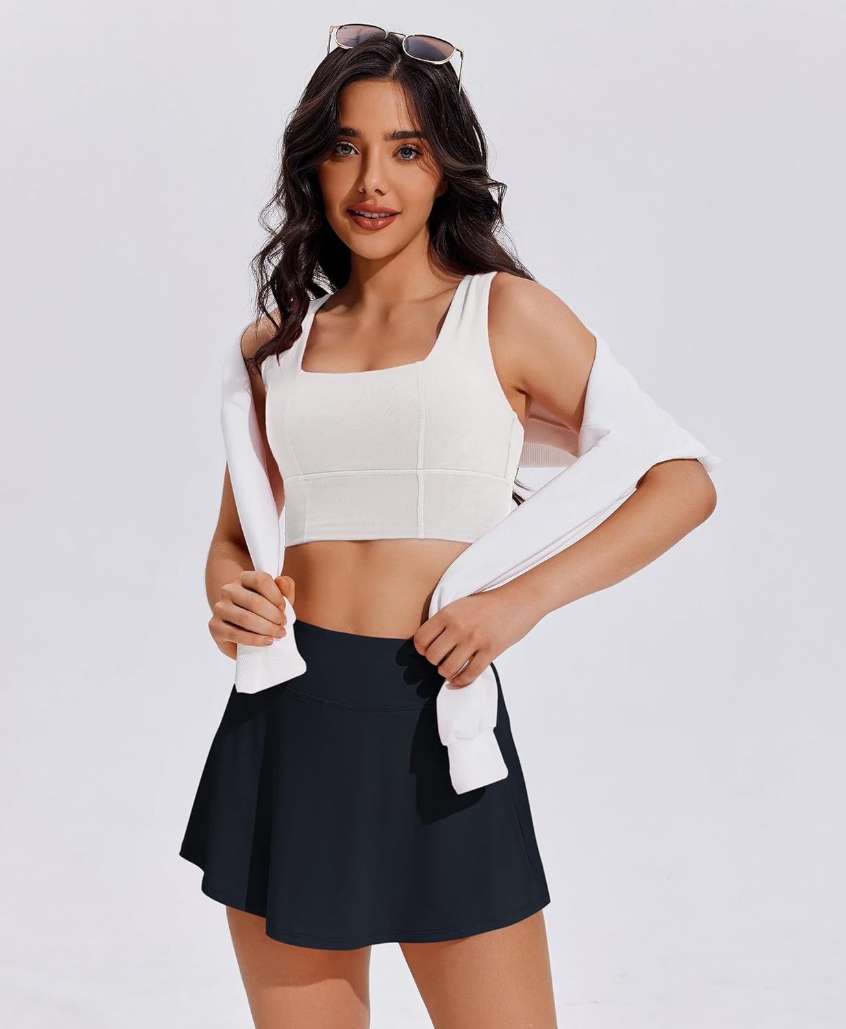 image:imagePINSPARK Tennis Skirts for Women Pleated Athletic Skort Lightweight Golf Skirts with Shorts Pocket Workout PickleballDark Navy
