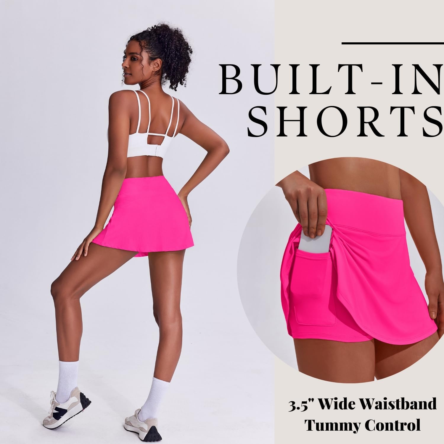 image:imagePINSPARK Tennis Skirts for Women Pleated Athletic Skort Lightweight Golf Skirts with Shorts Pocket Workout PickleballHot Pink
