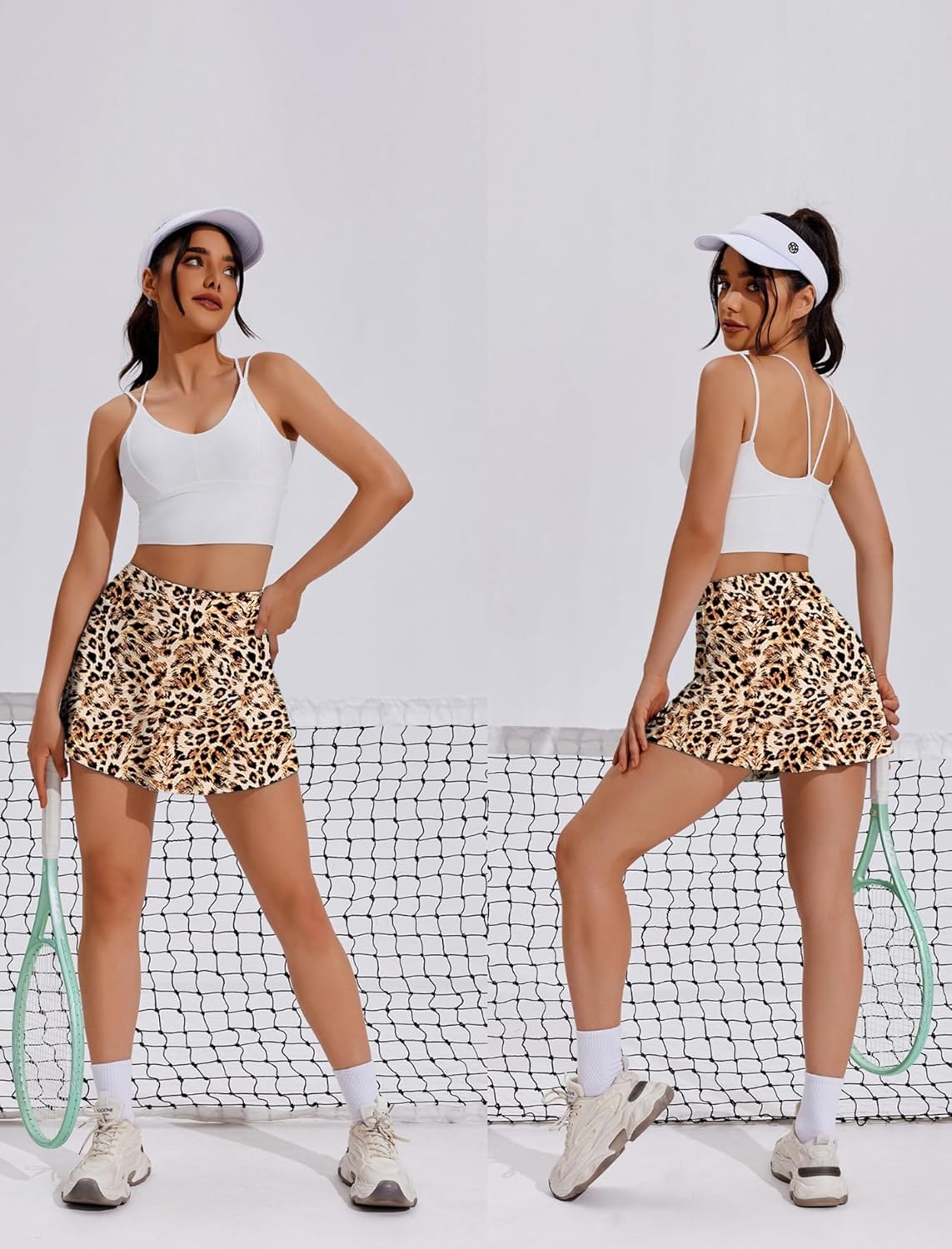 image:imagePINSPARK Tennis Skirts for Women Pleated Athletic Skort Lightweight Golf Skirts with Shorts Pocket Workout PickleballLeopard