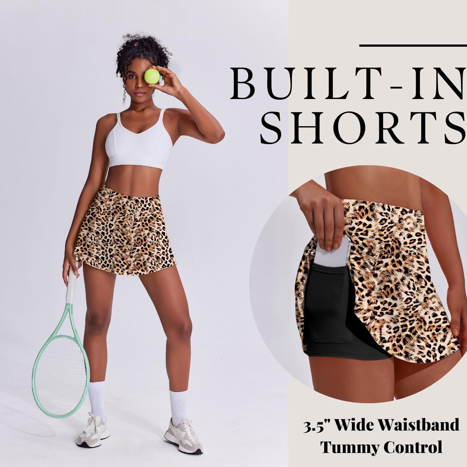 image:imagePINSPARK Tennis Skirts for Women Pleated Athletic Skort Lightweight Golf Skirts with Shorts Pocket Workout PickleballLeopard
